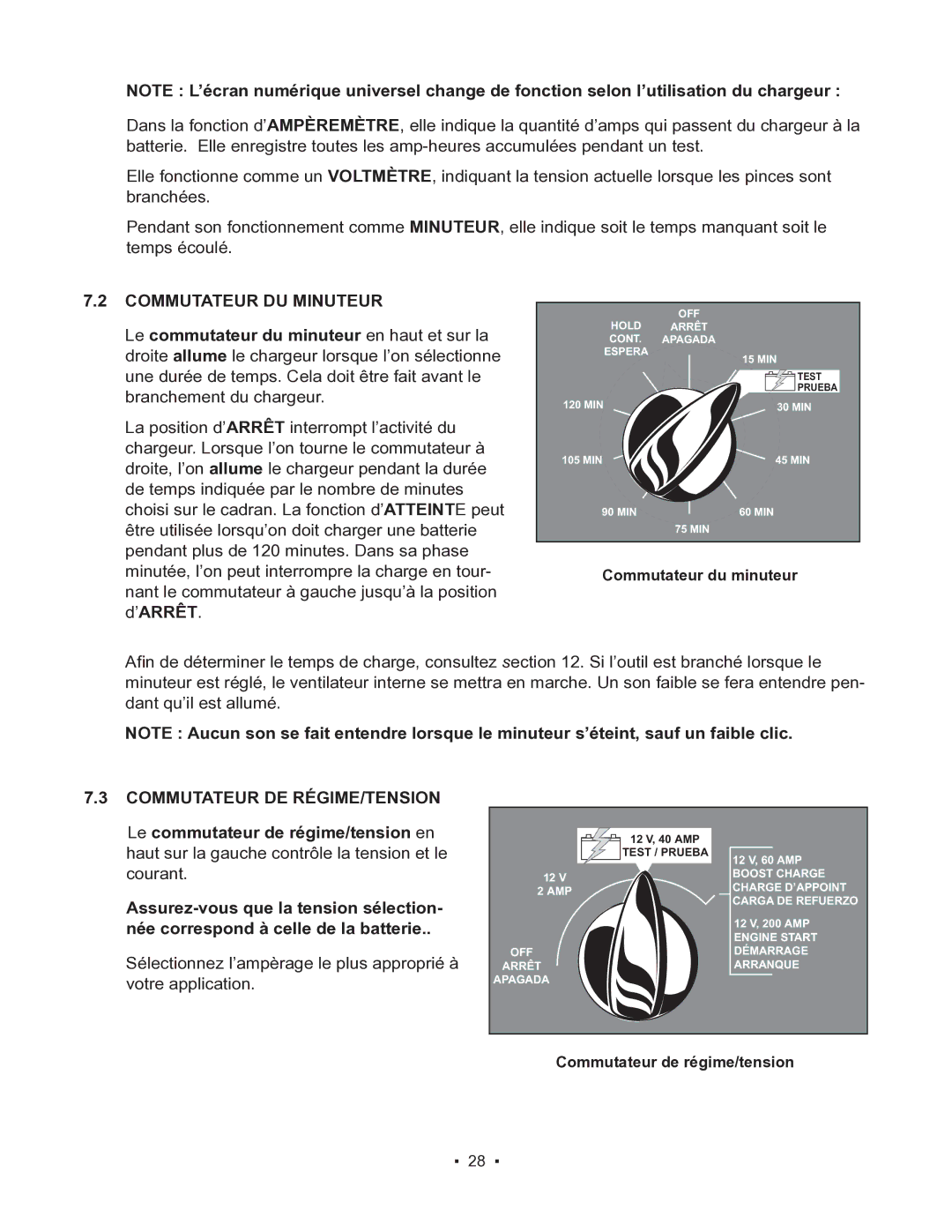 Schumacher 85-8100 instruction manual Commutateur DU Minuteur, Commutateur DE RÉGIME/TENSION 