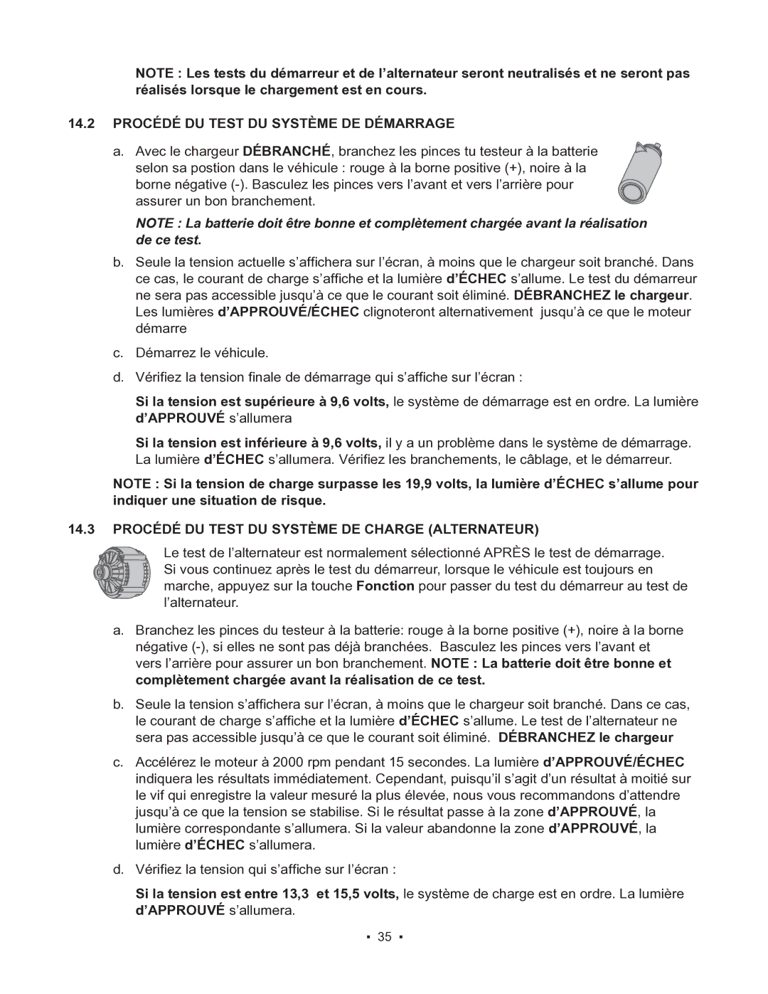 Schumacher 85-8100 Procédé DU Test DU Système DE Démarrage, Procédé DU Test DU Système DE Charge Alternateur 