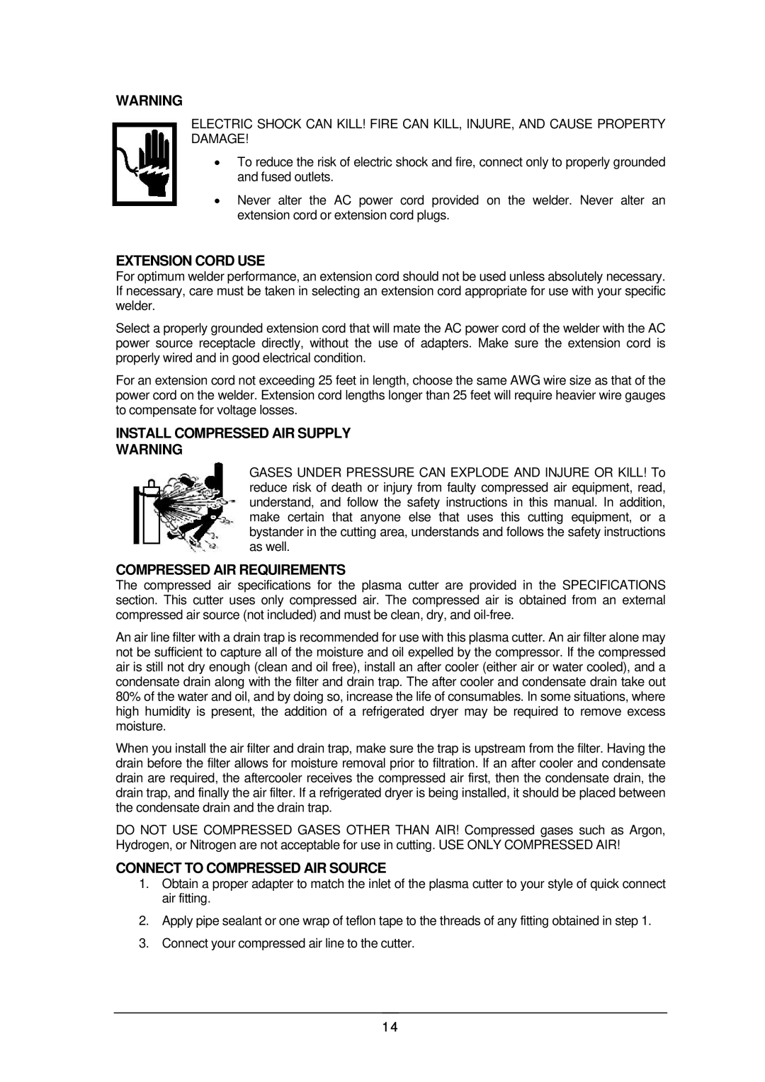 Schumacher 92035 manual Extension Cord USE, Install Compressed AIR Supply, Compressed AIR Requirements 