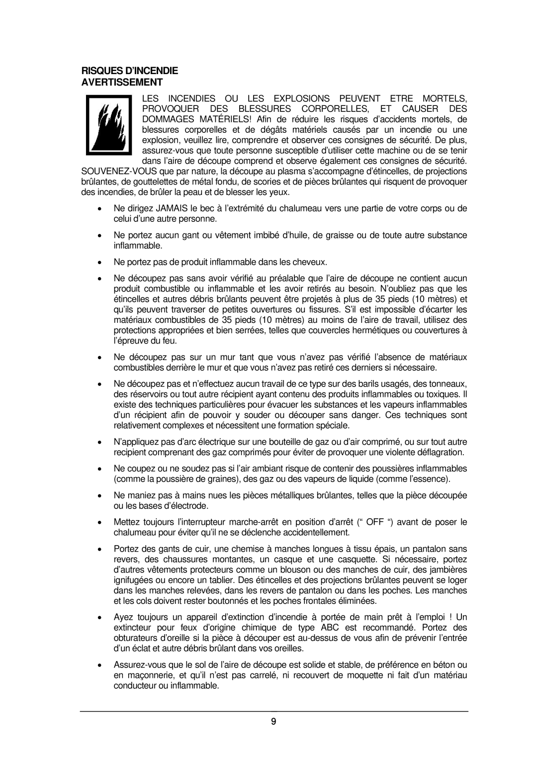 Schumacher 92035 manual Risques D’INCENDIE Avertissement 