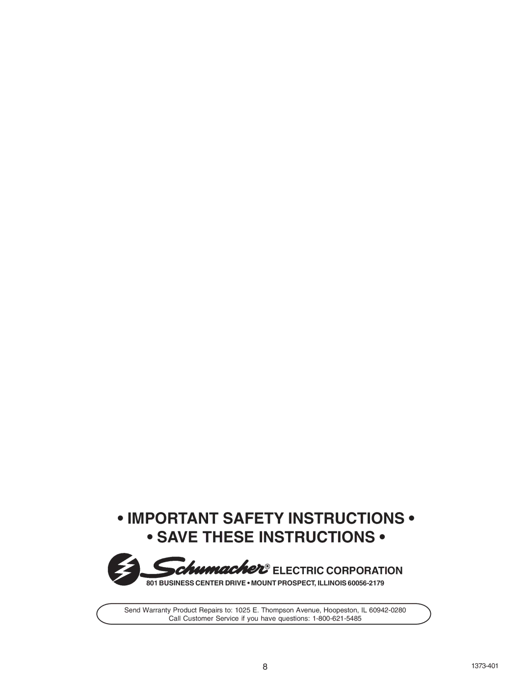 Schumacher 9275A-PE owner manual Important Safety Instructions 