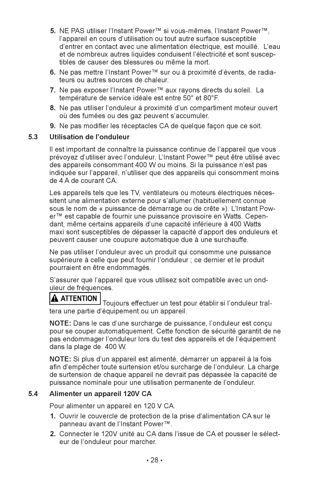 Schumacher 00-99-000990-0809, 94026936, IP-1800I owner manual Utilisation de l’onduleur, Alimenter un appareil 120V CA 