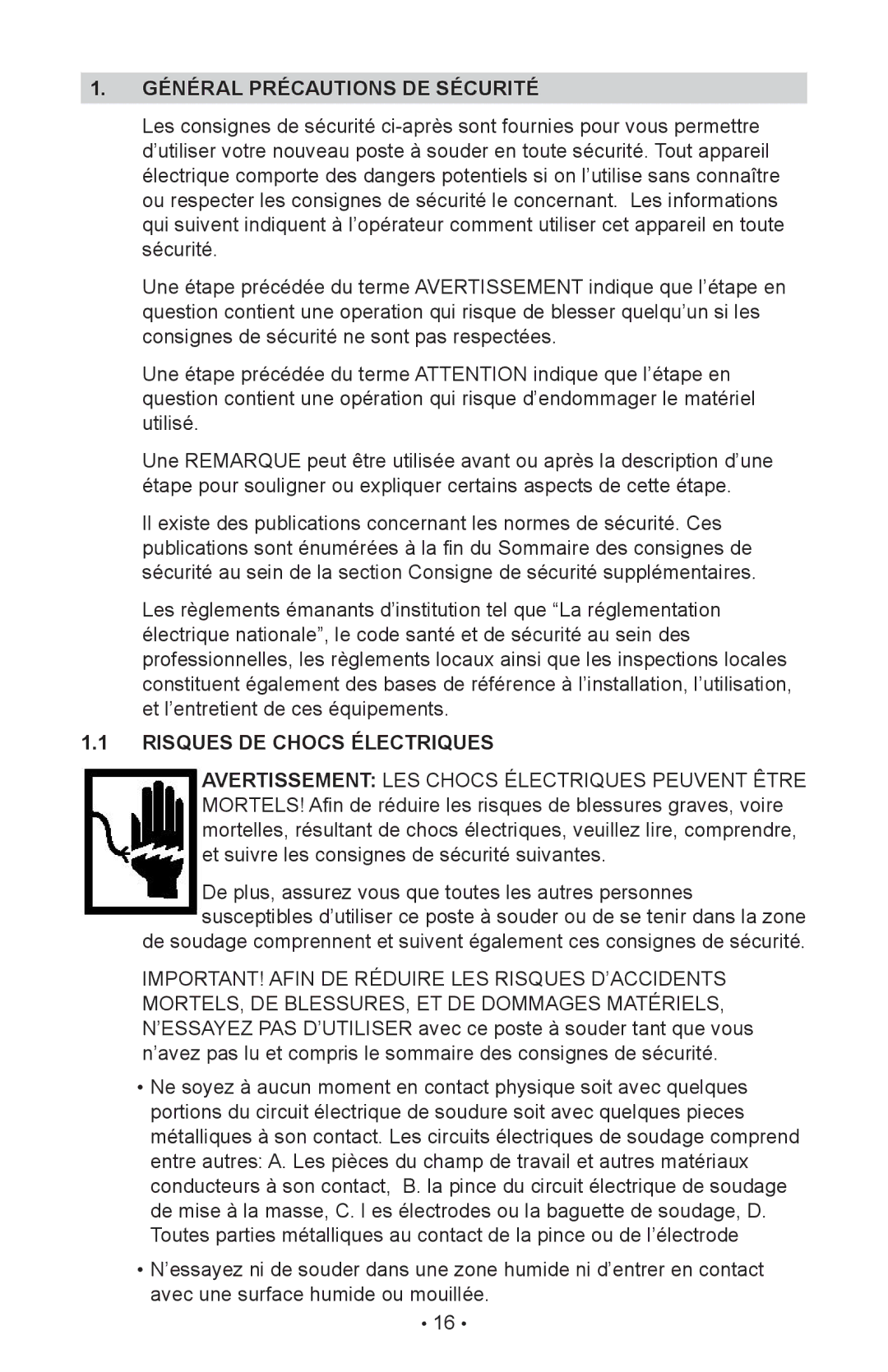 Schumacher 00-99-000985/1009, 98026071, 94070A manual Général Précautions de Sécurité, Risques DE Chocs Électriques 