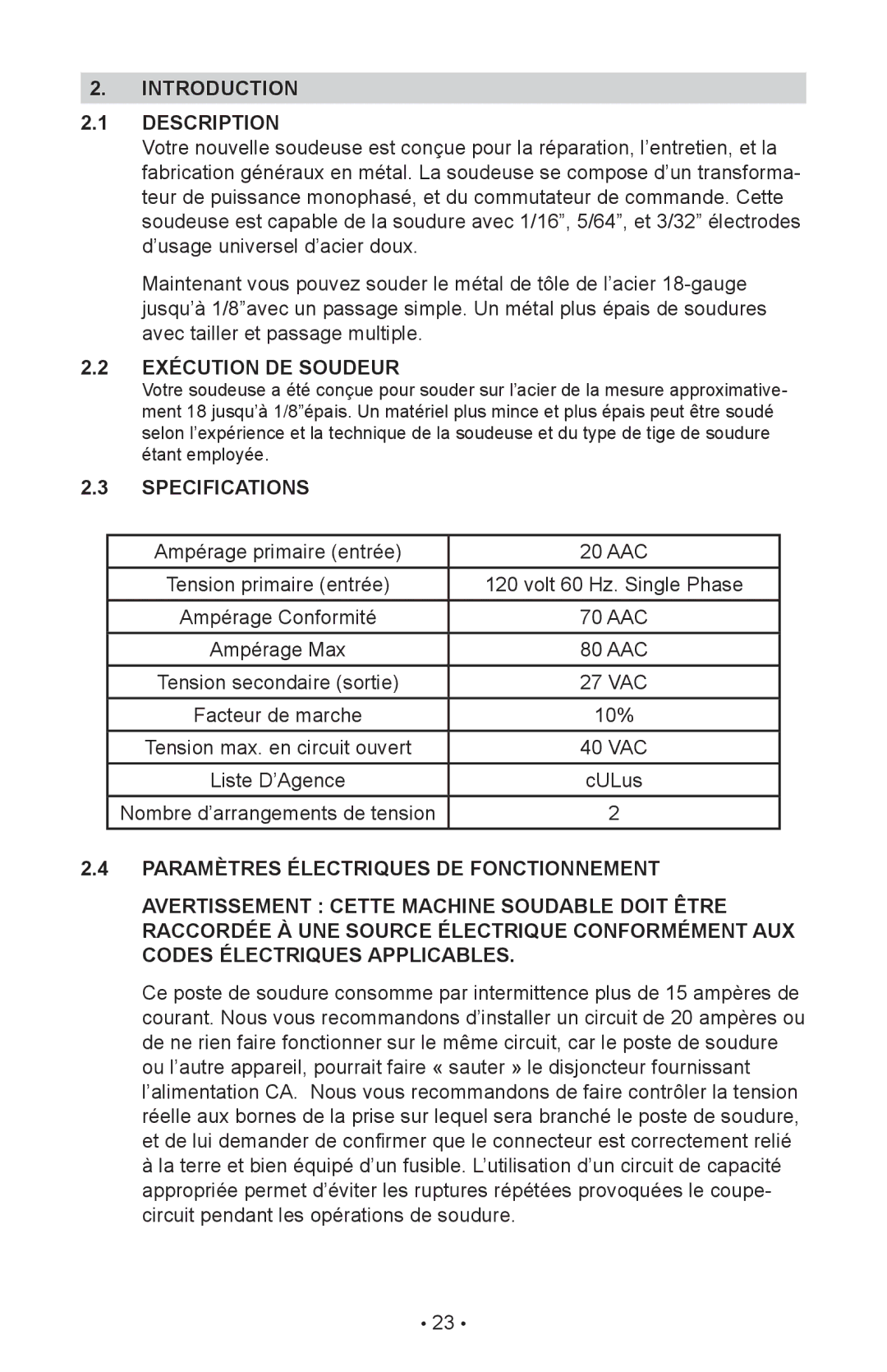 Schumacher 98026071, 94070A, 00-99-000985/1009 manual Exécution DE Soudeur, Paramètres Électriques DE Fonctionnement 