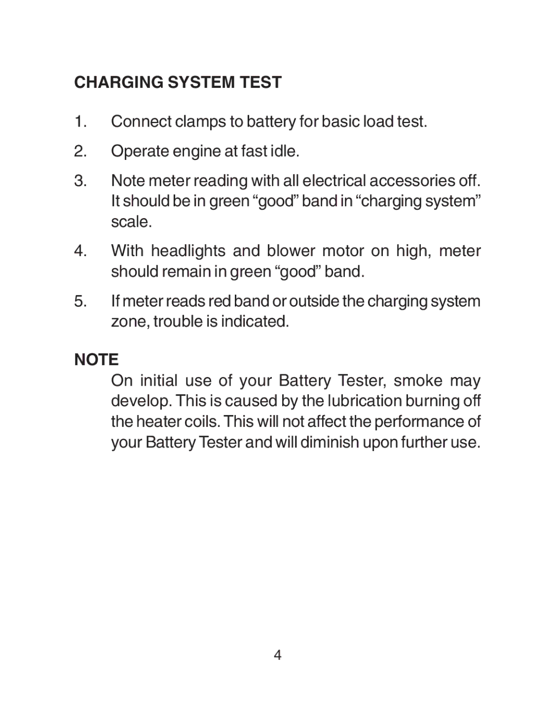 Schumacher BT-100 owner manual Charging System Test 