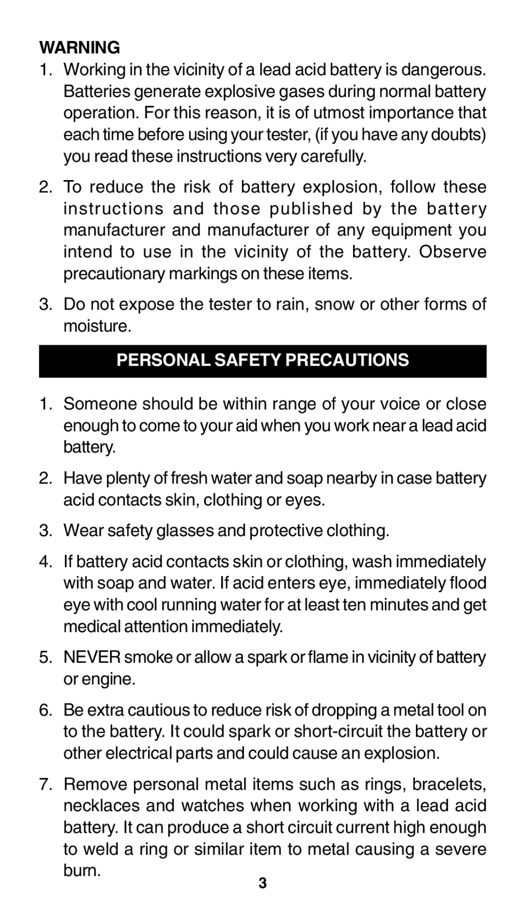 Schumacher BT-250 owner manual Personal Safety Precautions 