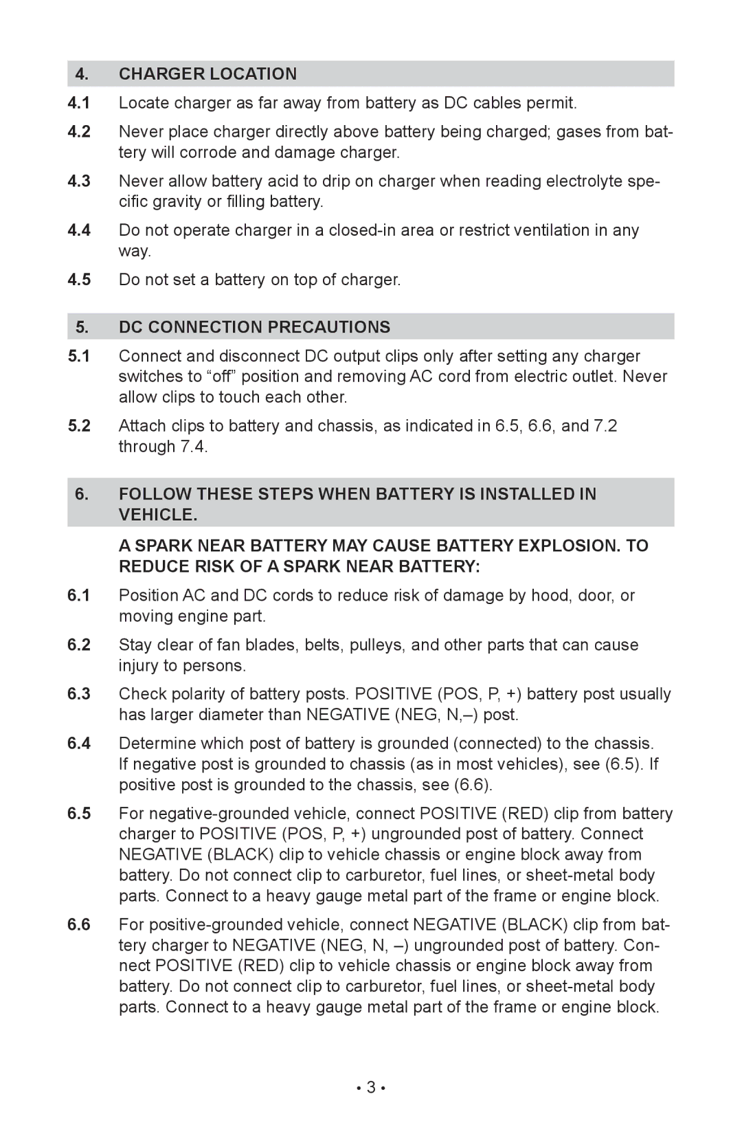 Schumacher CBC-1000 owner manual Charger Location, DC Connection Precautions 