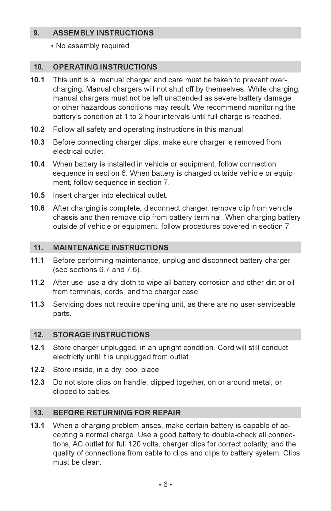 Schumacher CBC-1000 owner manual Assembly instructions 