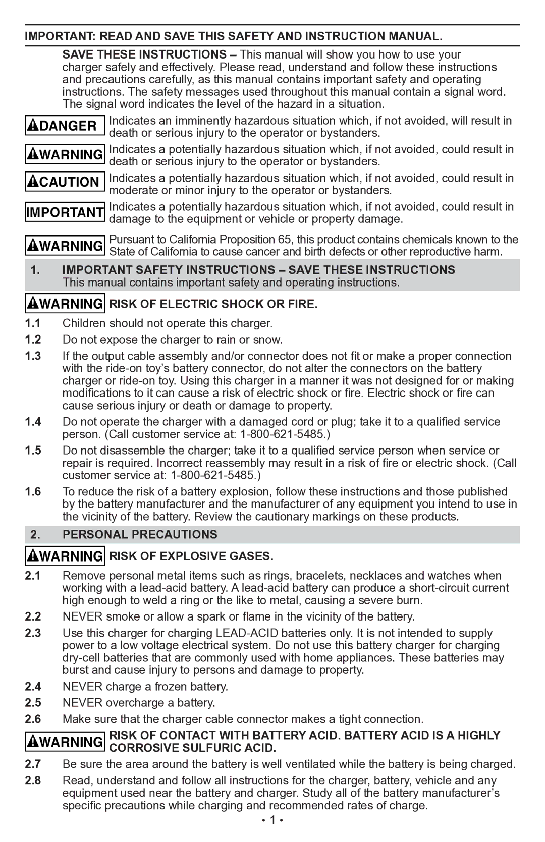 Schumacher CR2 owner manual Risk of Electric Shock or Fire, Personal Precautions Risk of Explosive Gases 