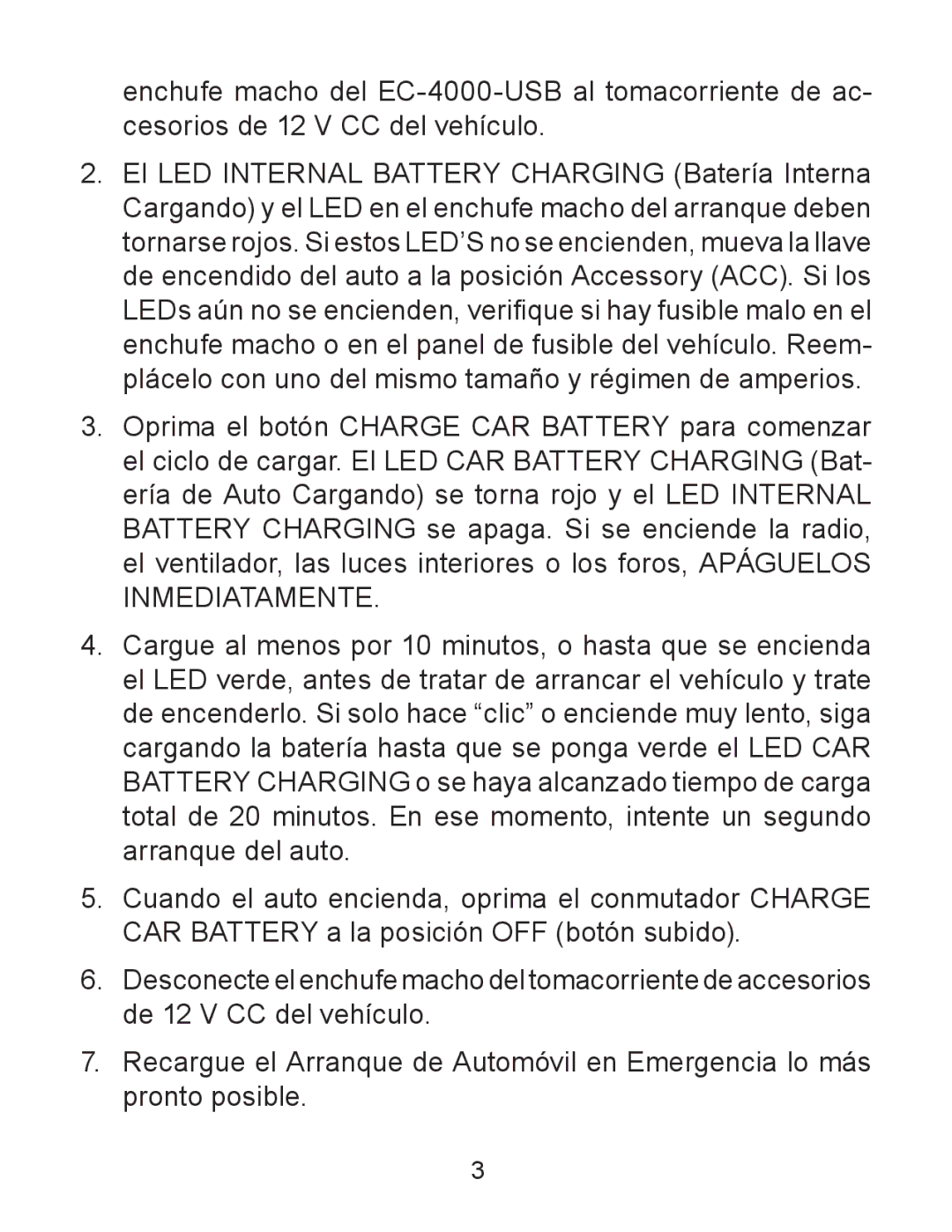 Schumacher EC-4000-USB manual Inmediatamente 