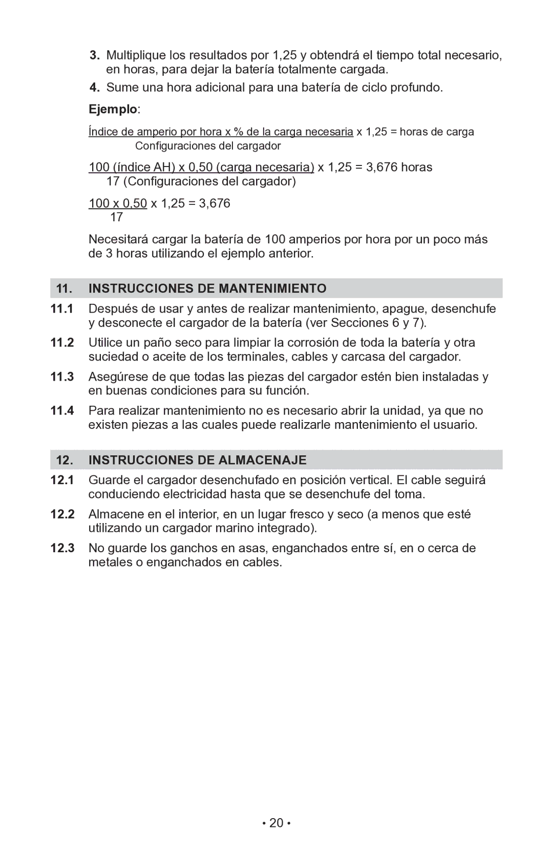 Schumacher INC-14825A owner manual Instrucciones DE Mantenimiento, Instrucciones DE Almacenaje 