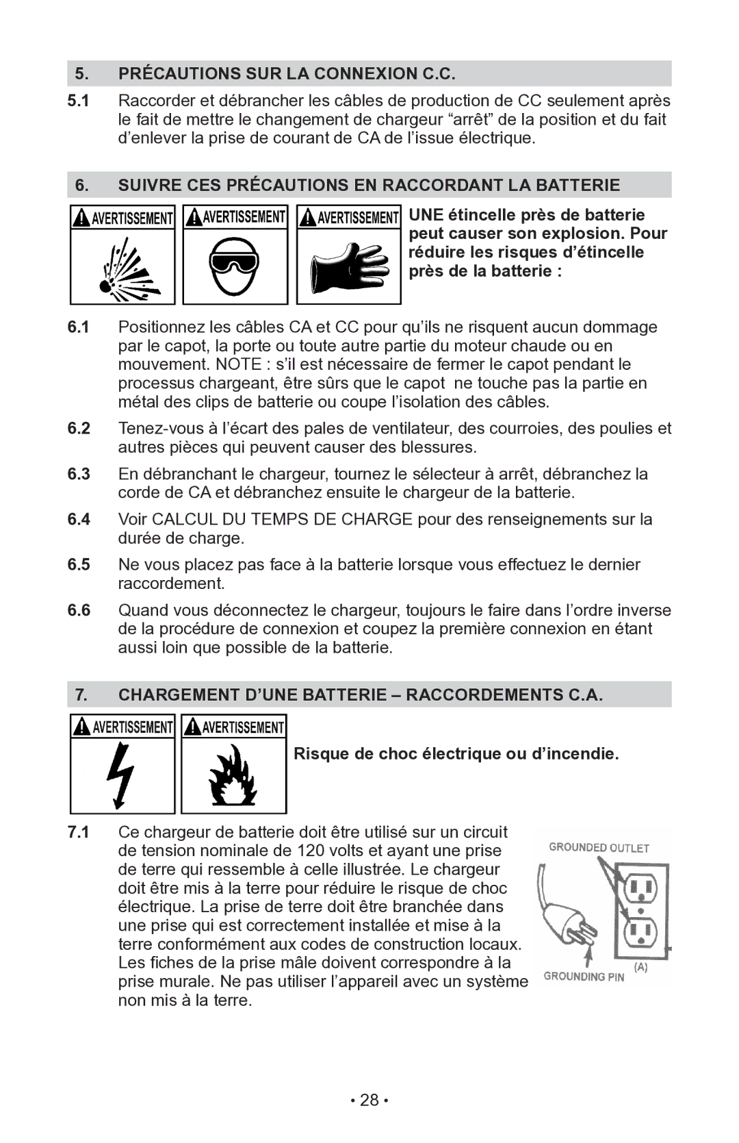 Schumacher INC-14825A owner manual Précautions SUR LA Connexion C.C, Suivre CES Précautions EN Raccordant LA Batterie 