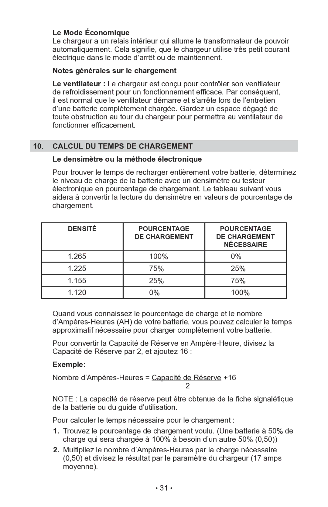 Schumacher INC-14825A owner manual Le Mode Économique, Exemple 