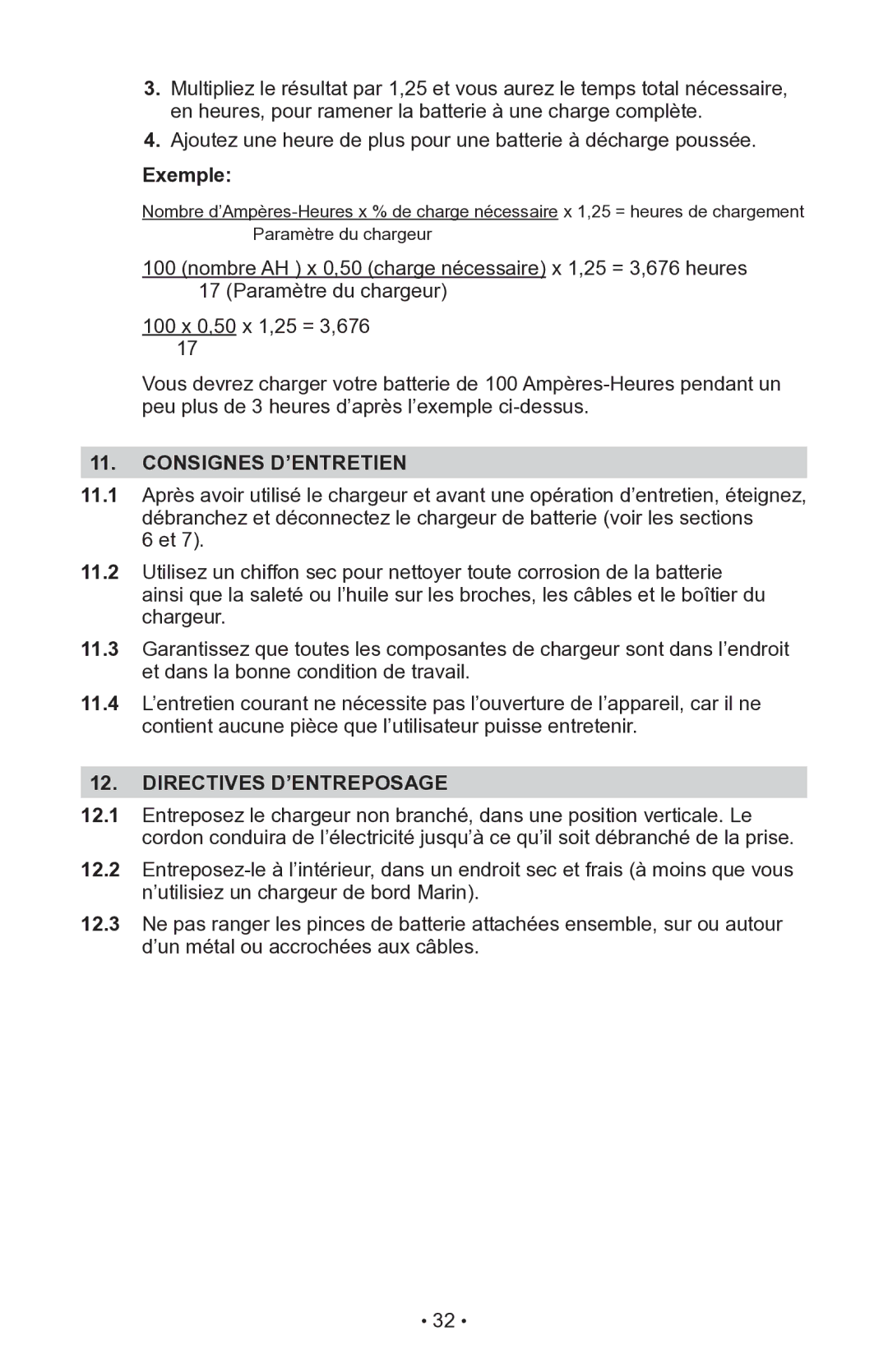 Schumacher INC-14825A owner manual Consignes D’ENTRETIEN, Directives D’ENTREPOSAGE 