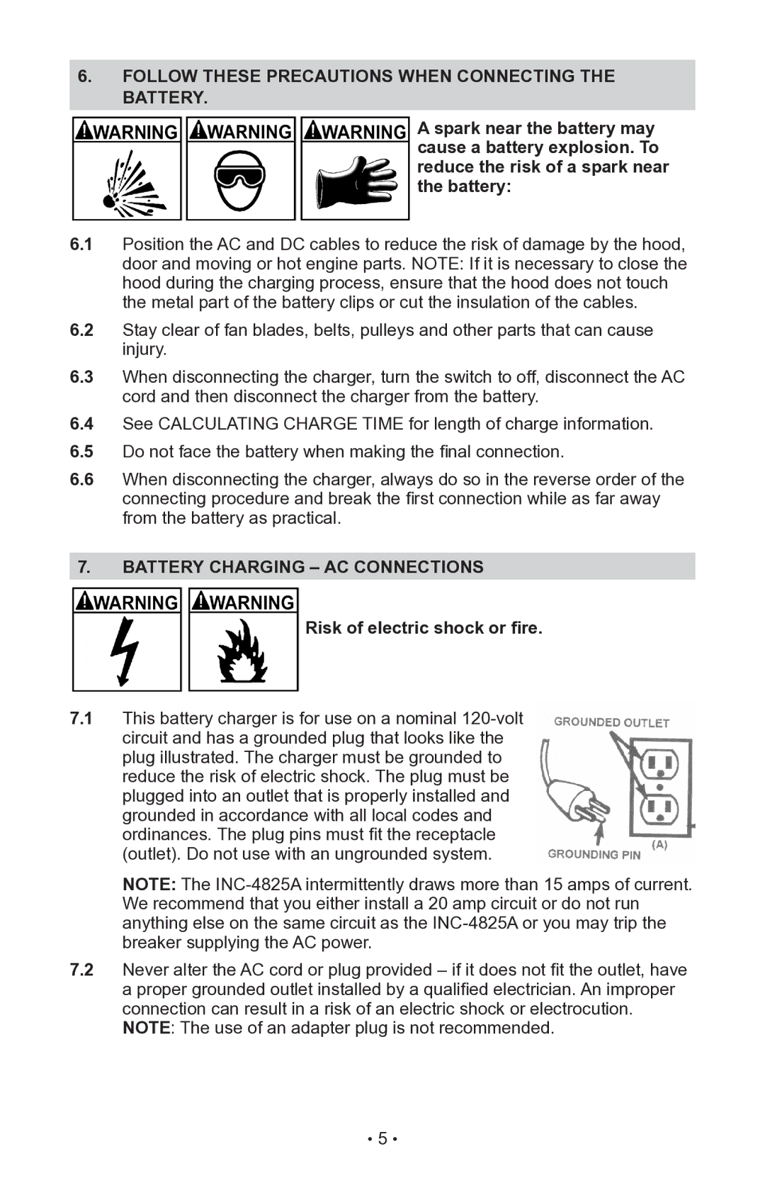 Schumacher INC-14825A owner manual Follow These precautions When connecting, Battery Charging AC Connections 