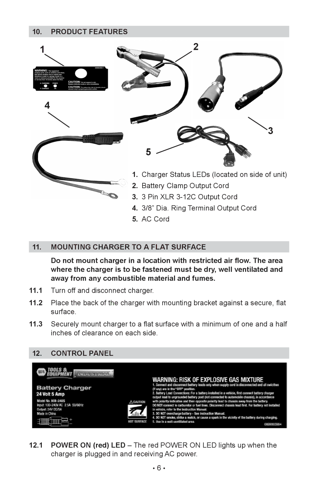 Schumacher INC-2405A owner manual Product Features, Control panel 