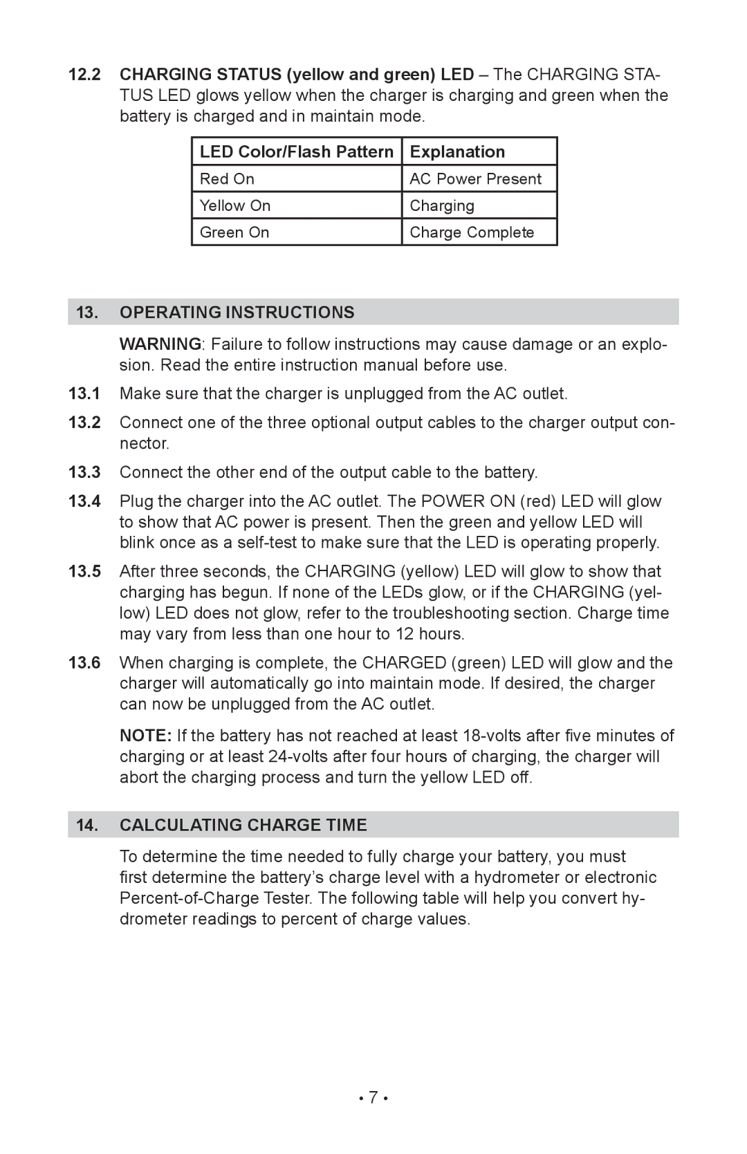 Schumacher INC-2405A owner manual Operating instructions, Calculating charge time 