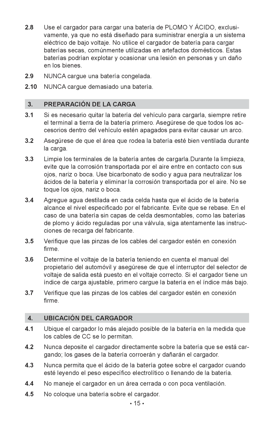 Schumacher INC-2405A owner manual PREPARación de la carga, Ubicación DEL Cargador 