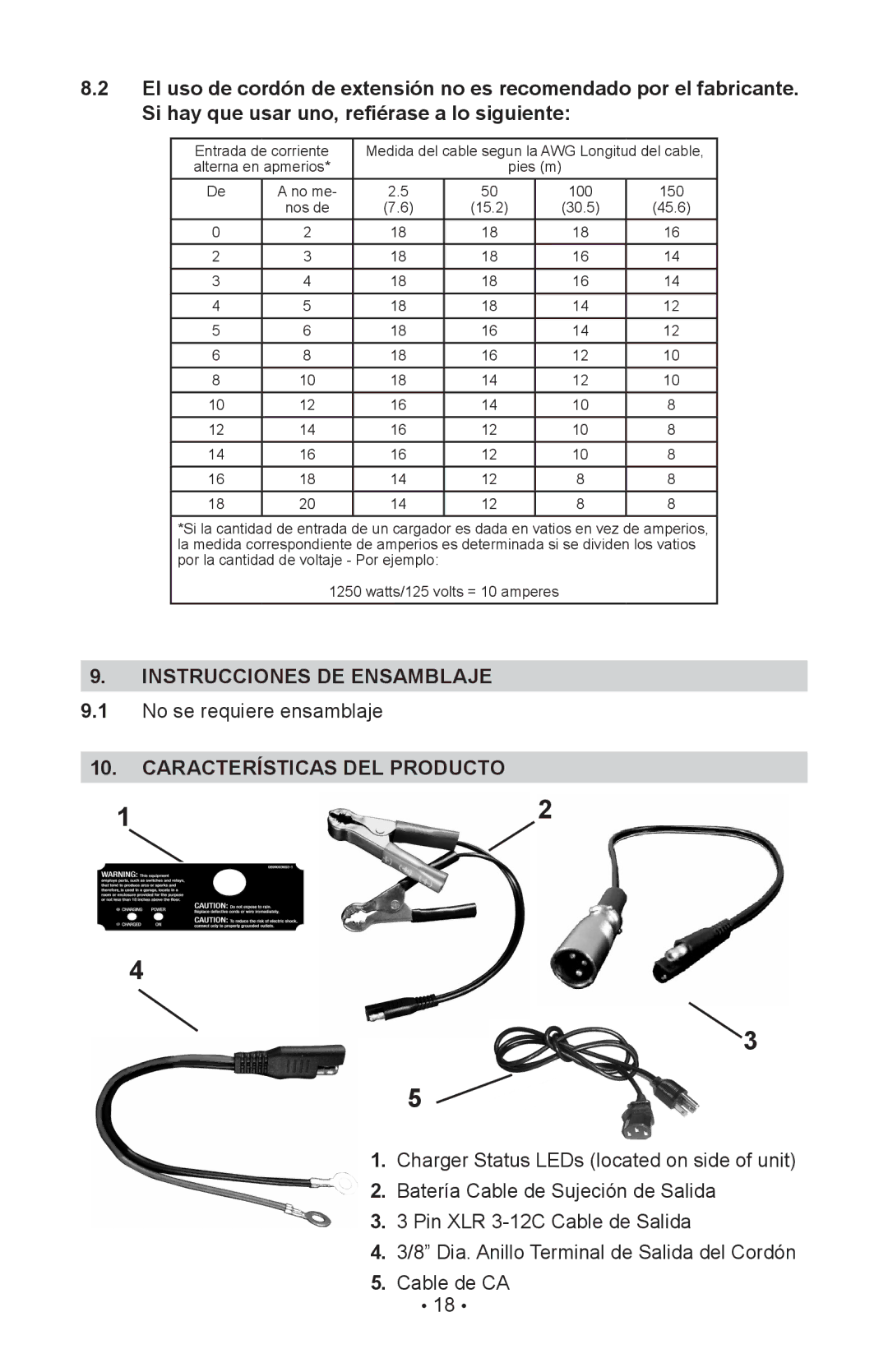 Schumacher INC-2405A owner manual Instrucciones DE Ensamblaje, Características del producto 