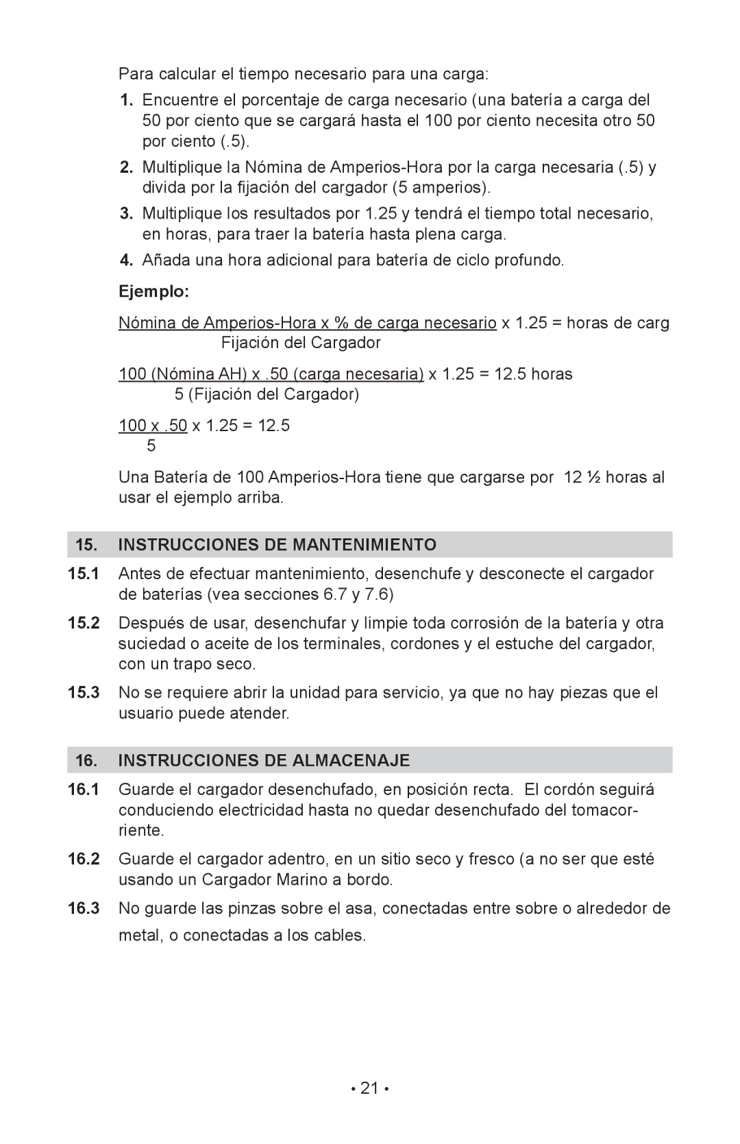 Schumacher INC-2405A owner manual Instrucciones DE Mantenimiento, Instrucciones DE Almacenaje 