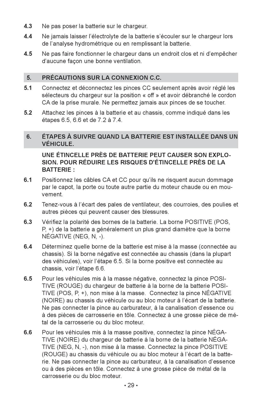 Schumacher INC-2405A owner manual Précautions SUR LA Connexion C.C 