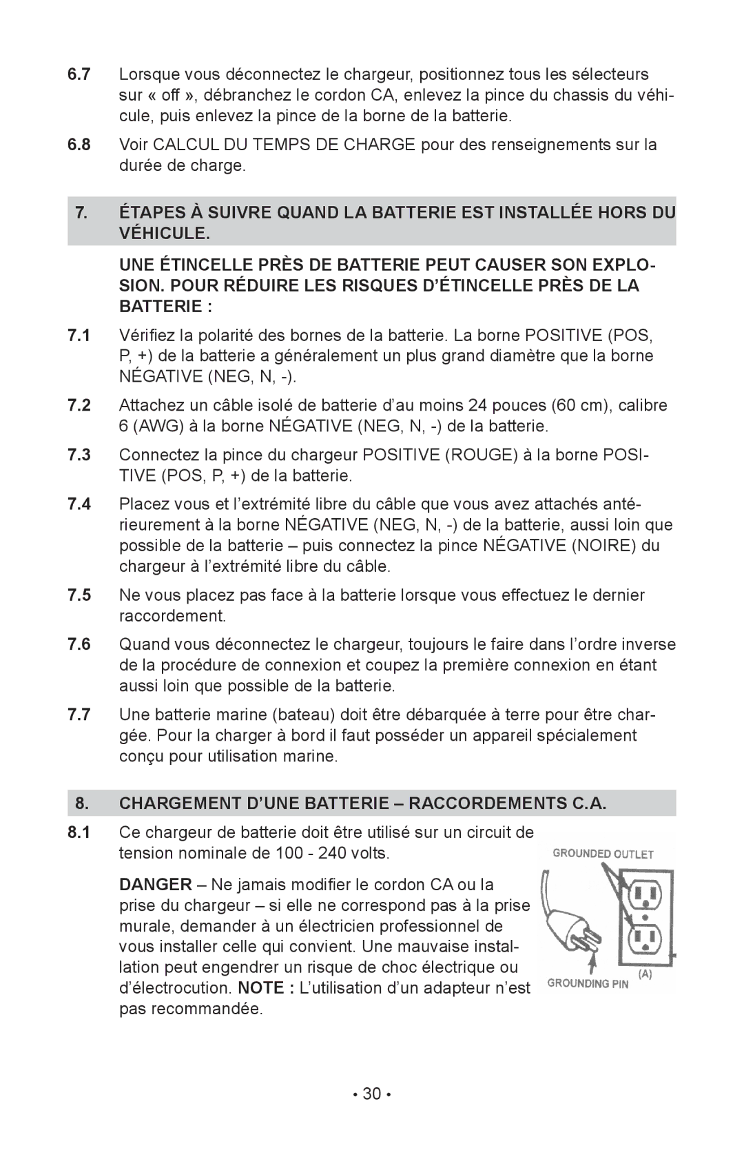 Schumacher INC-2405A owner manual Chargement D’UNE Batterie Raccordements C.A 