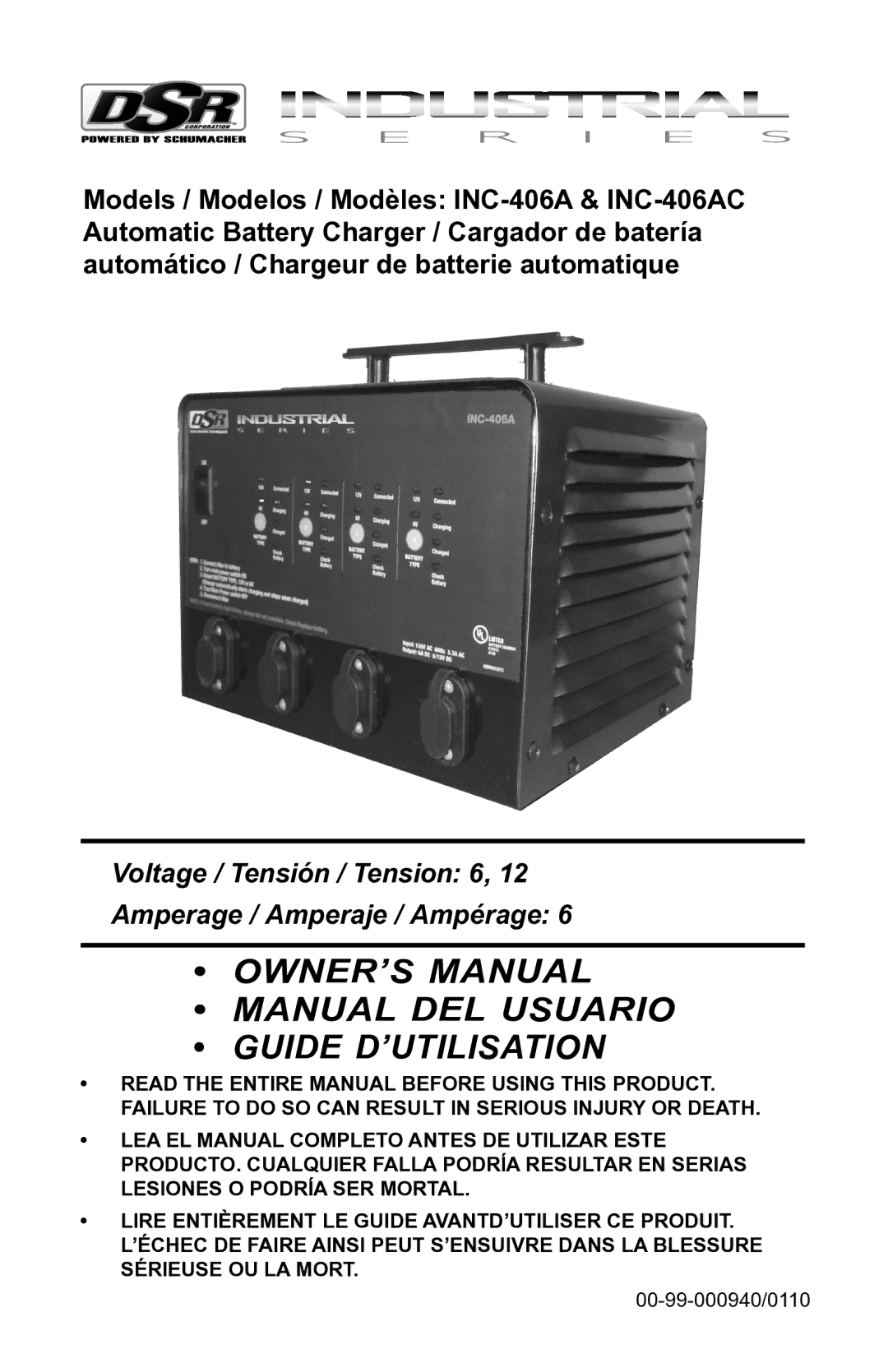 Schumacher INC-406AC, 94080043, 00-99-000940-0110 owner manual Guide D’UTILISATION 