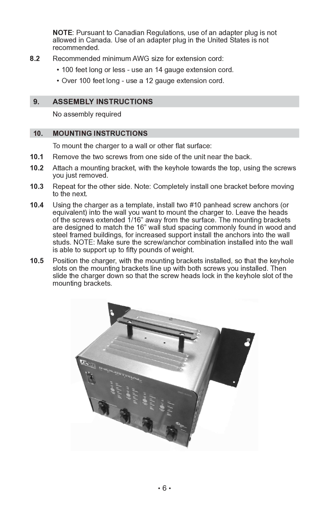 Schumacher 94080043, INC-406AC, 00-99-000940-0110 owner manual Mounting Instructions 