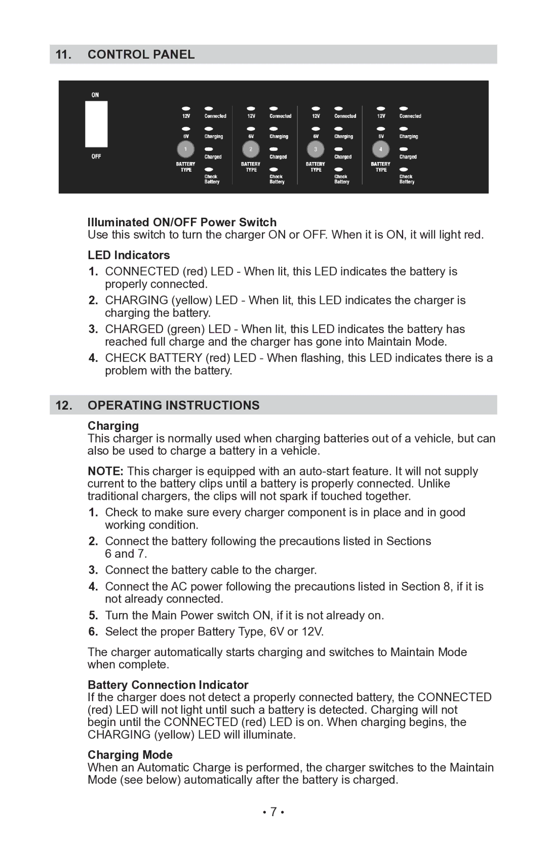 Schumacher 00-99-000940-0110, INC-406AC, 94080043 owner manual Control Panel, Operating Instructions 