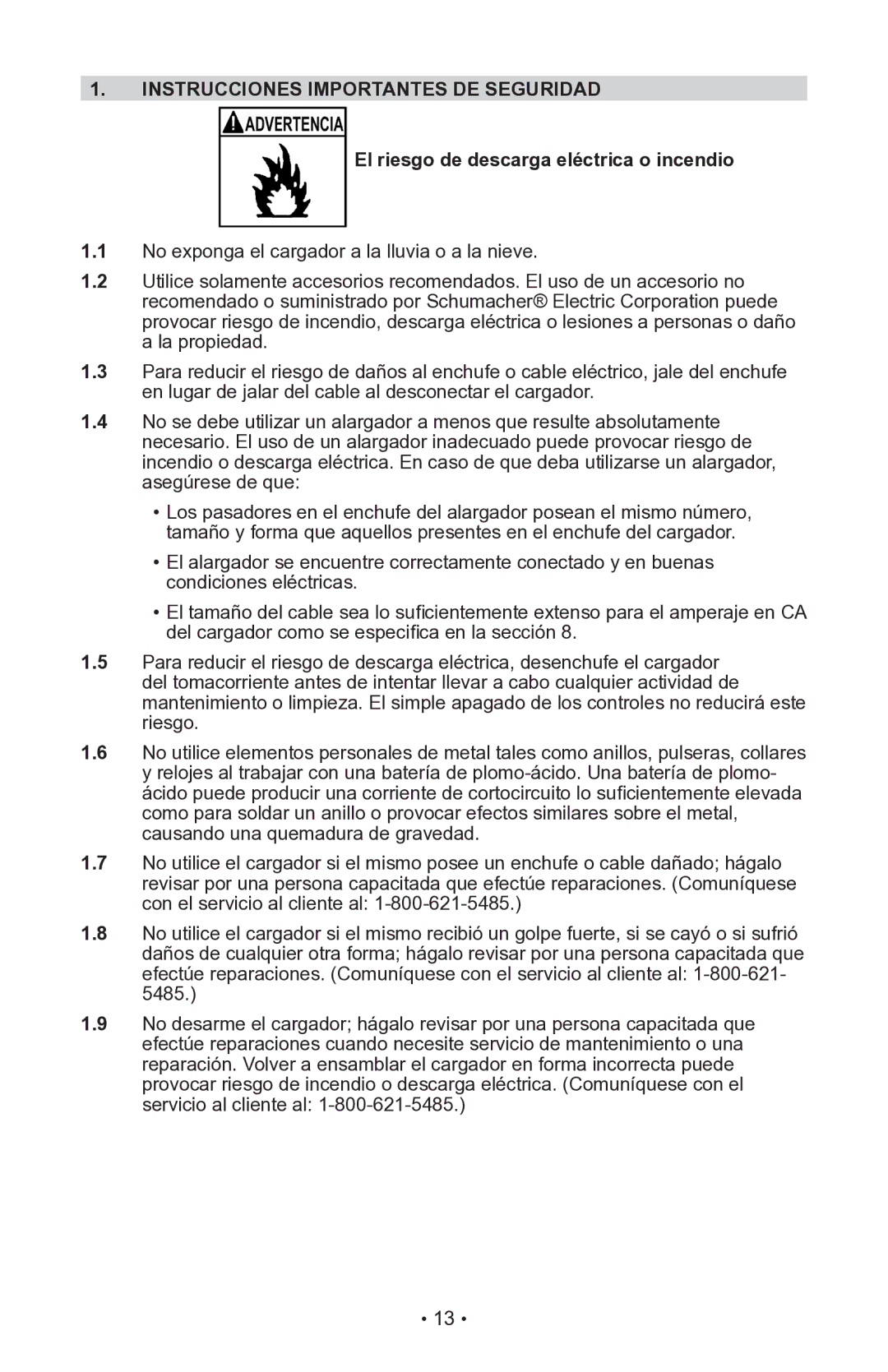 Schumacher INC-406AC, 94080043 Instrucciones Importantes DE Seguridad, El riesgo de descarga eléctrica o incendio 