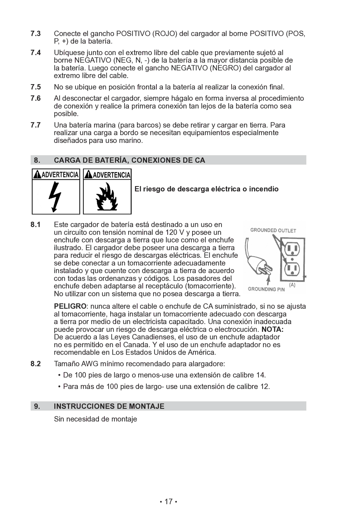 Schumacher INC-406AC, 94080043 Carga DE BATERÍA, Conexiones DE CA, Instrucciones DE Montaje Sin necesidad de montaje 