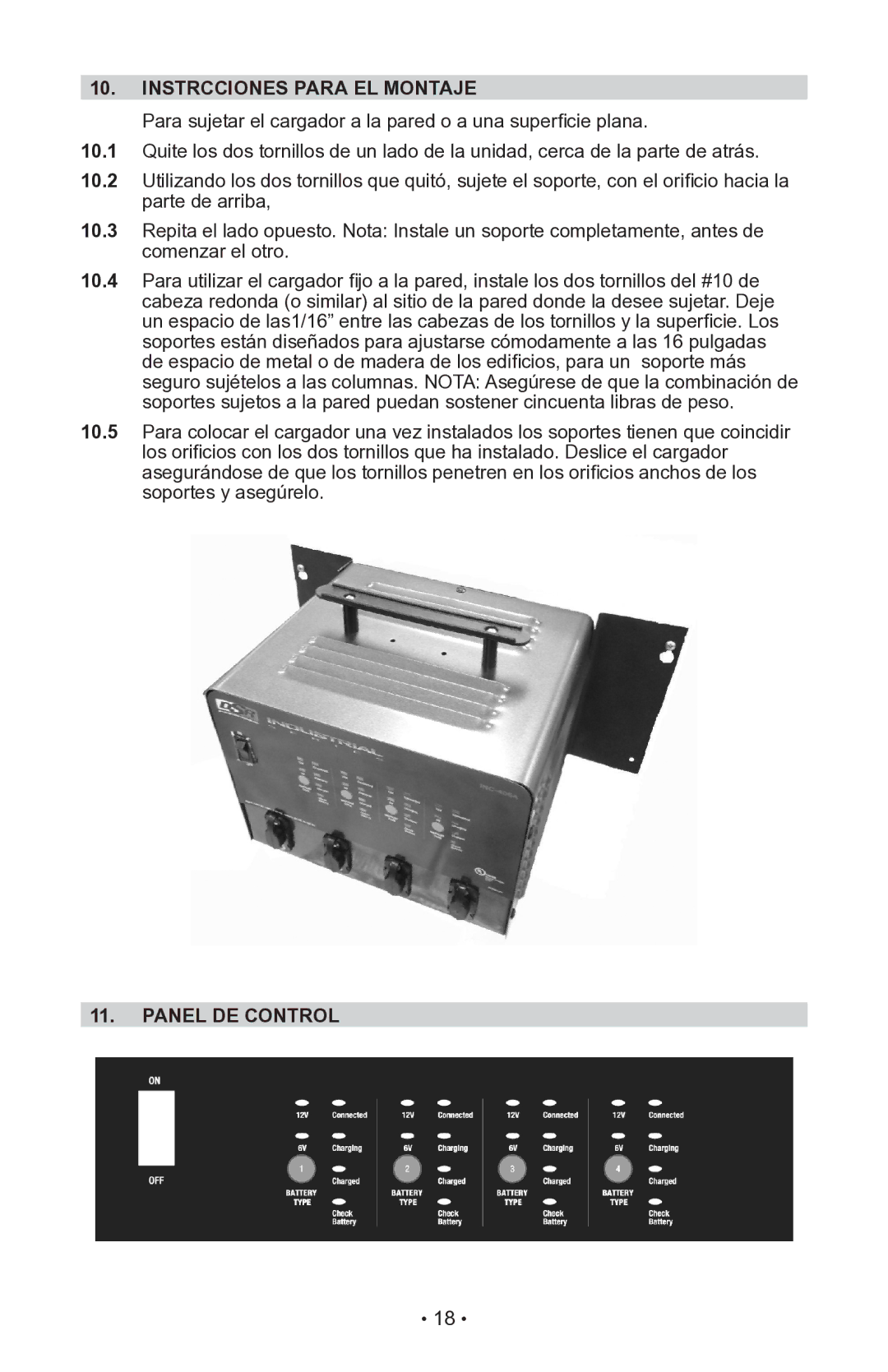 Schumacher 94080043, INC-406AC, 00-99-000940-0110 owner manual Instrcciones Para EL Montaje, Panel DE Control 