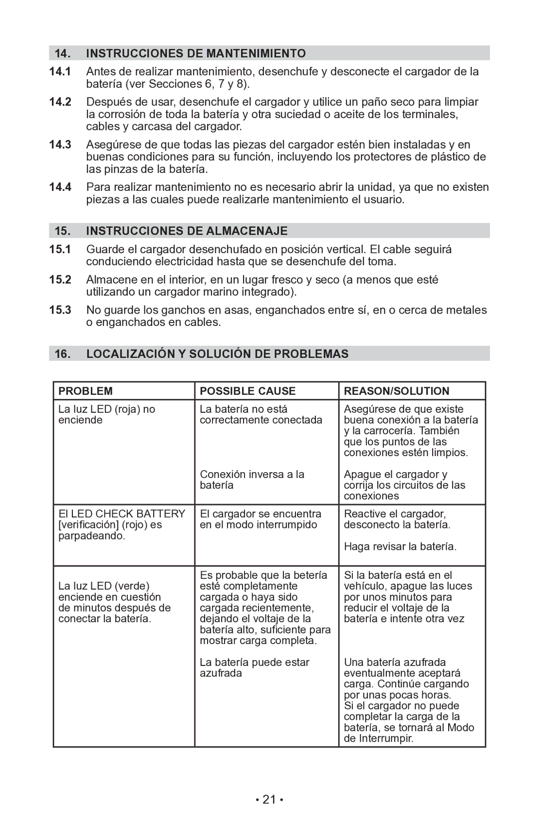 Schumacher INC-406AC, 94080043, 00-99-000940-0110 owner manual Instrucciones DE Mantenimiento, Instrucciones DE Almacenaje 