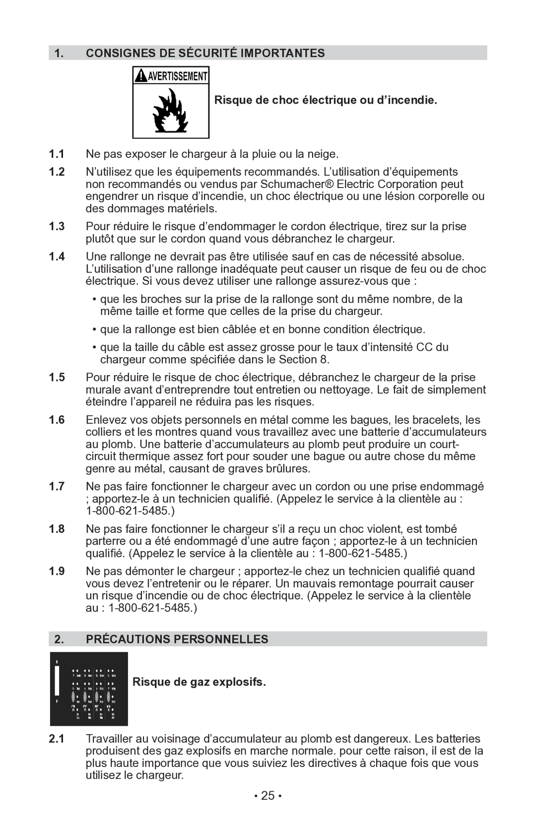 Schumacher INC-406AC Consignes DE Sécurité Importantes, Risque de choc électrique ou d’incendie, Précautions Personnelles 