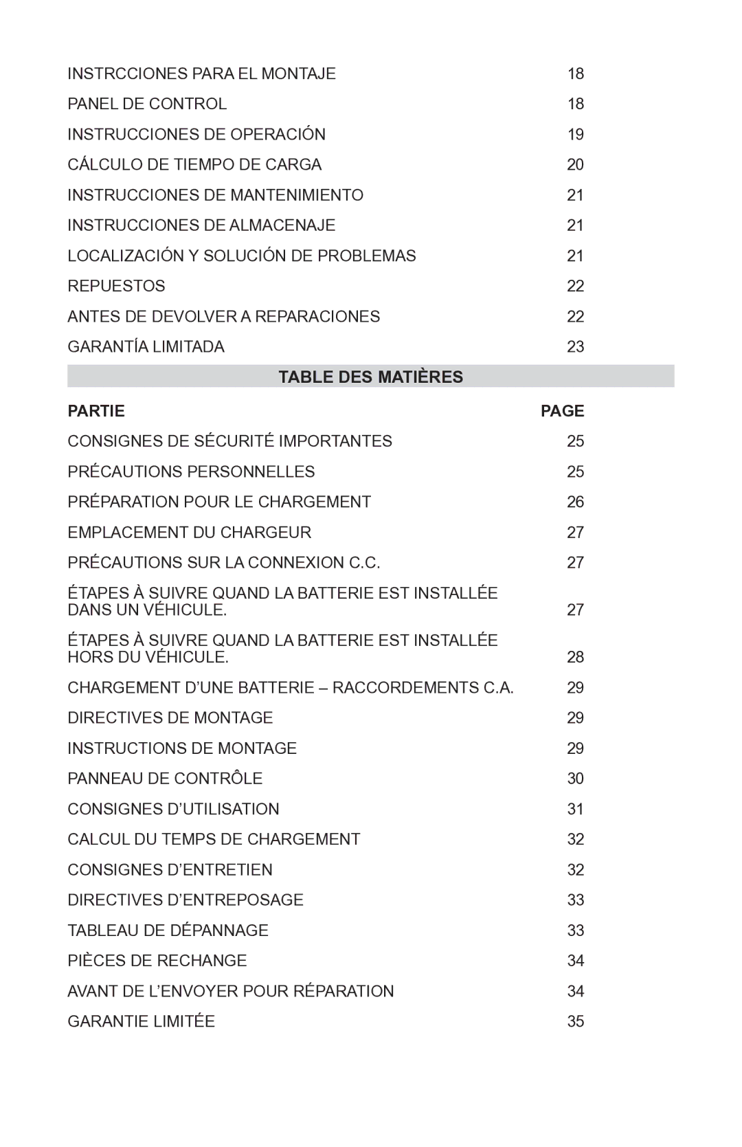 Schumacher INC-406AC, 94080043, 00-99-000940-0110 owner manual Table DES Matières, Partie 