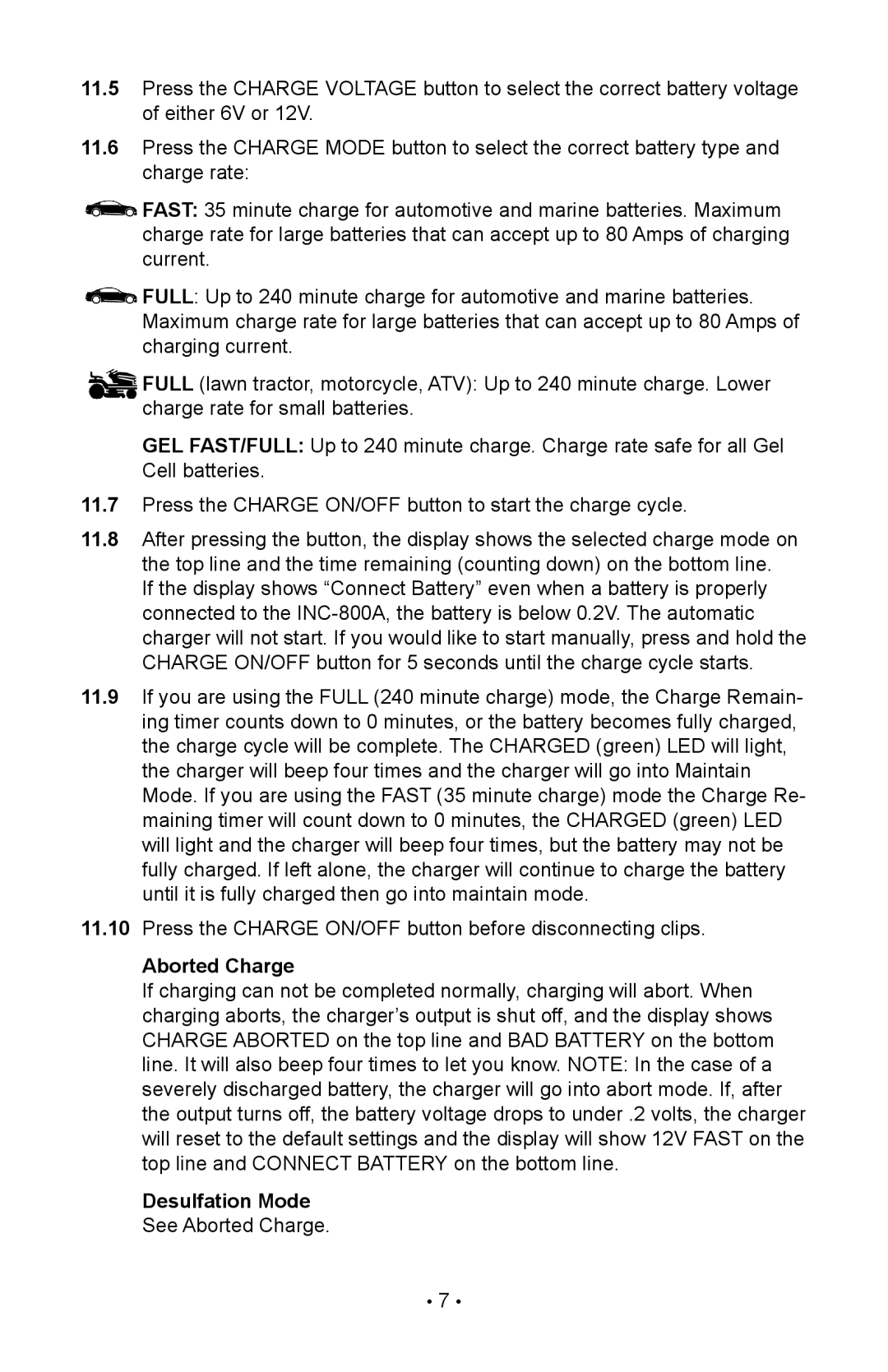 Schumacher 00-99-000835/1208, INC-800A, 94080034 owner manual Desulfation Mode See Aborted Charge 