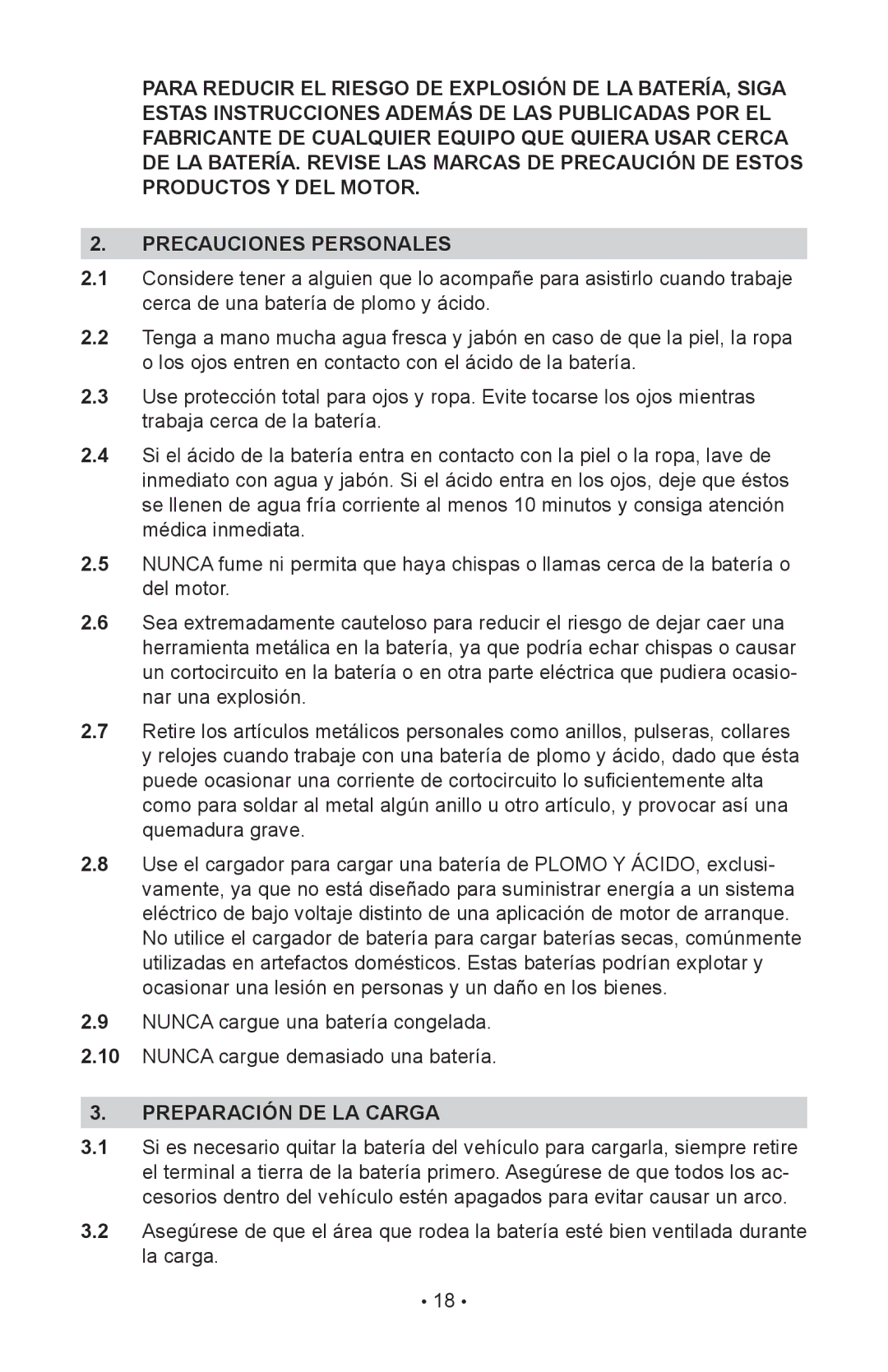 Schumacher 94080034, INC-800A, 00-99-000835/1208 owner manual Precauciones Personales, PREPARación de la carga 