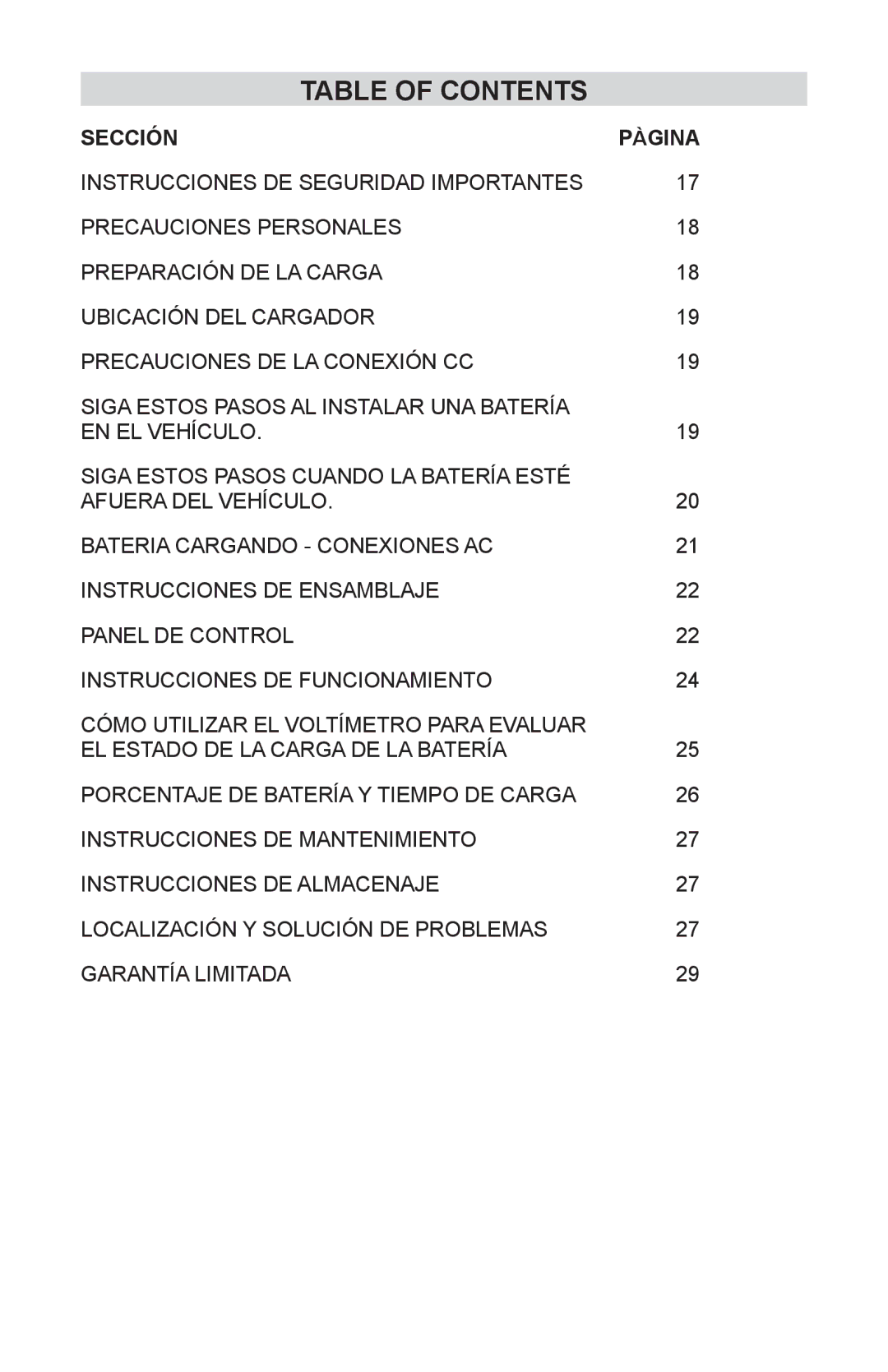 Schumacher INC-812A, 94080037, 00-99-000886/1208 operating instructions Table of Contents 