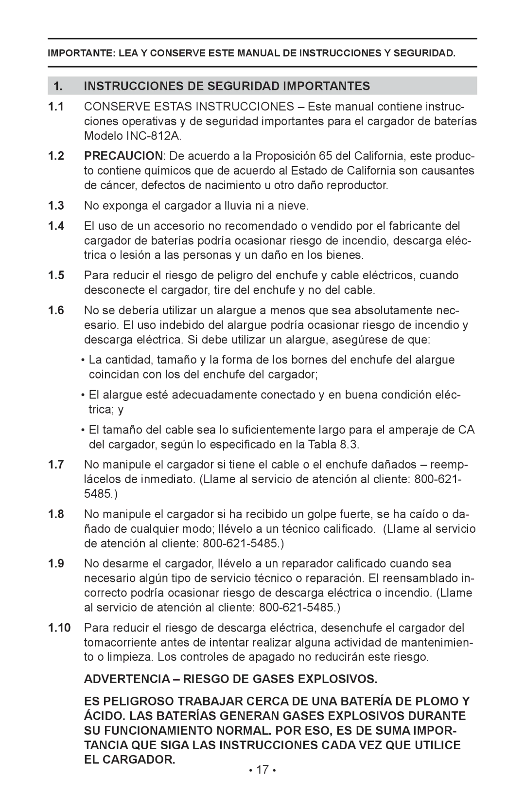 Schumacher INC-812A, 94080037, 00-99-000886/1208 operating instructions Instrucciones DE Seguridad Importantes 