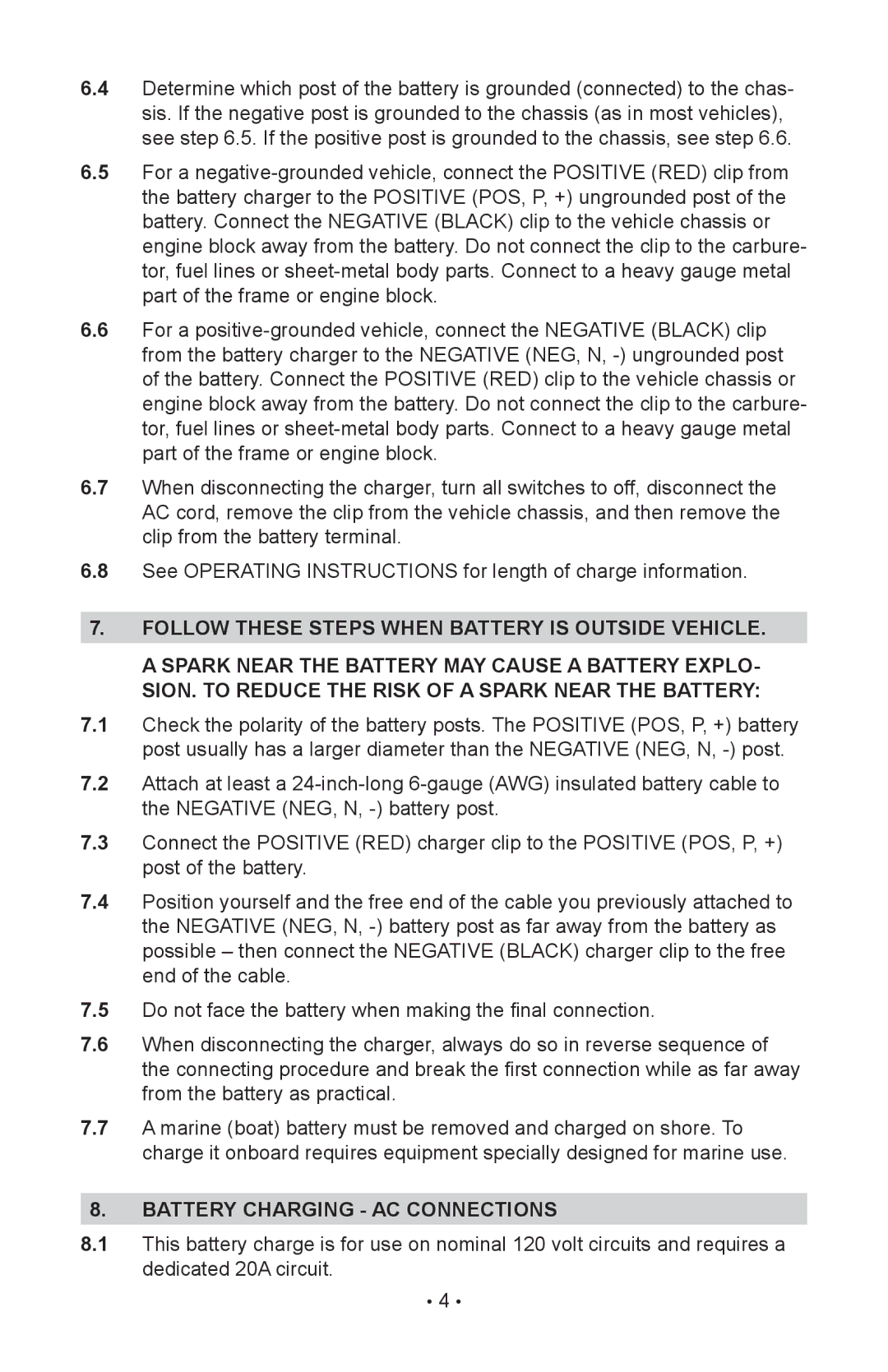 Schumacher INC-812A, 94080037, 00-99-000886/1208 operating instructions Battery charging ac connections 