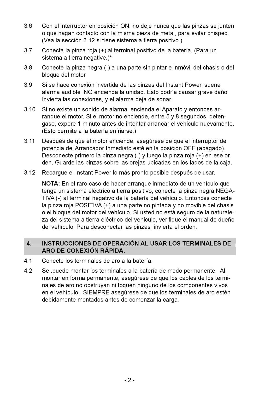 Schumacher IP-180KE instruction manual Conecte los terminales de aro a la batería 