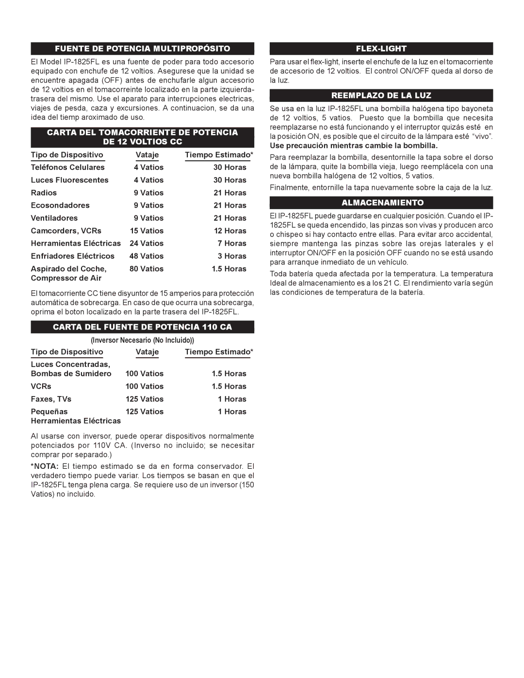 Schumacher IP-1825FL Fuente DE Potencia Multipropósito, Carta DEL Tomacorriente DE Potencia DE 12 Voltios CC, Flex-Light 