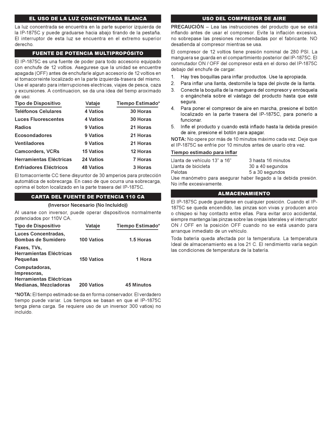 Schumacher IP-1875C EL USO DE LA LUZ Concentrada Blanca, Fuente DE Potencia Multipropósito, USO DEL Compresor DE Aire 