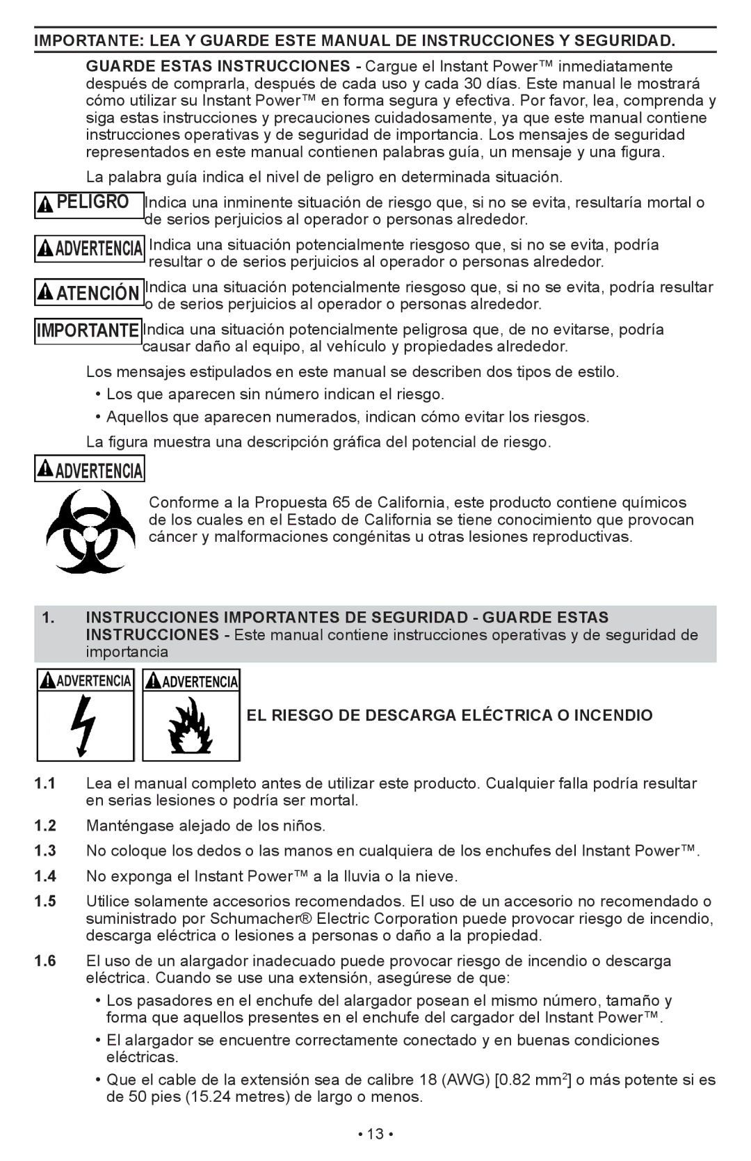 Schumacher IP-1875C owner manual Atención, EL Riesgo DE Descarga Eléctrica O Incendio 