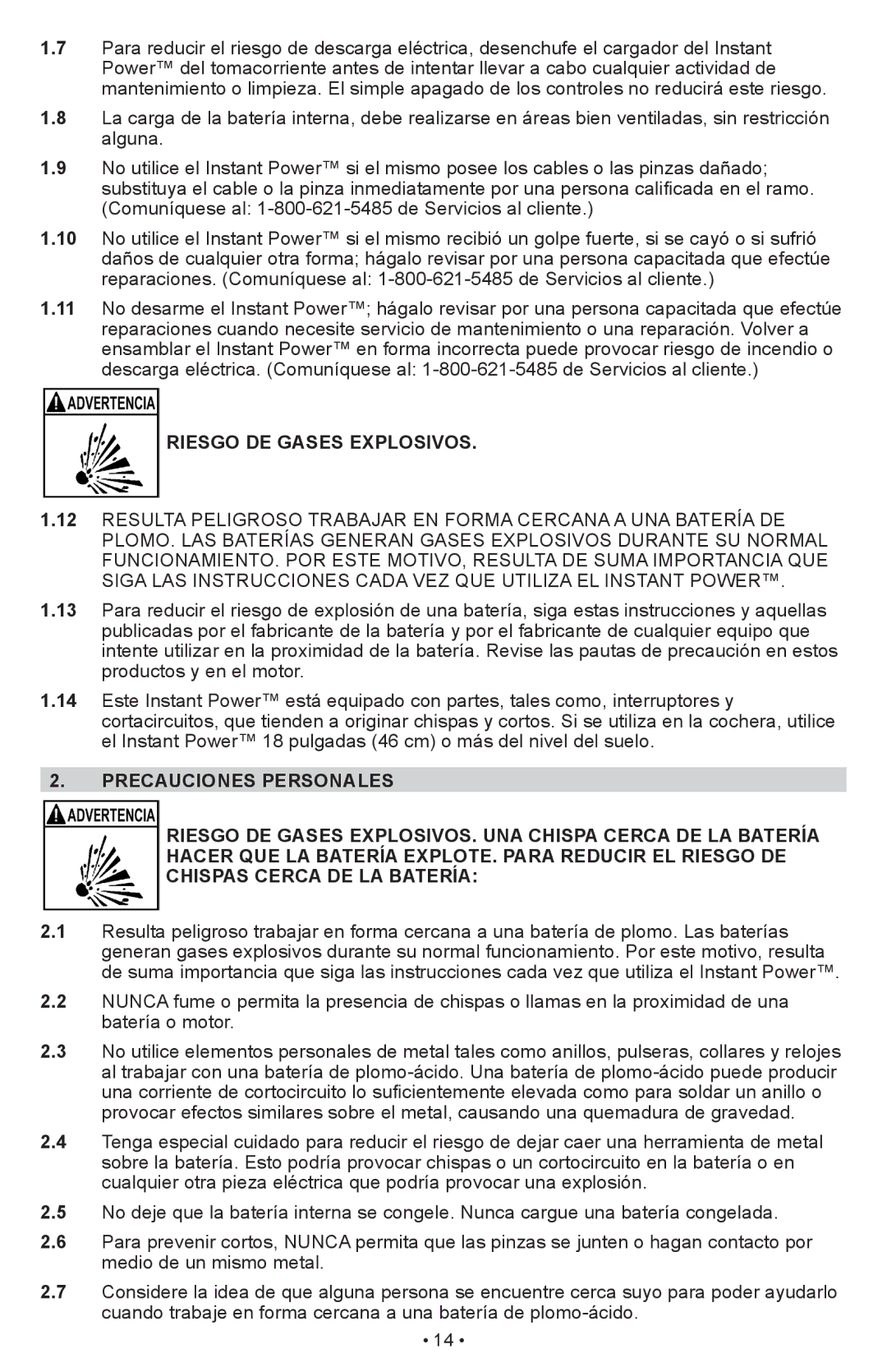 Schumacher IP-1875C owner manual Riesgo DE Gases Explosivos 