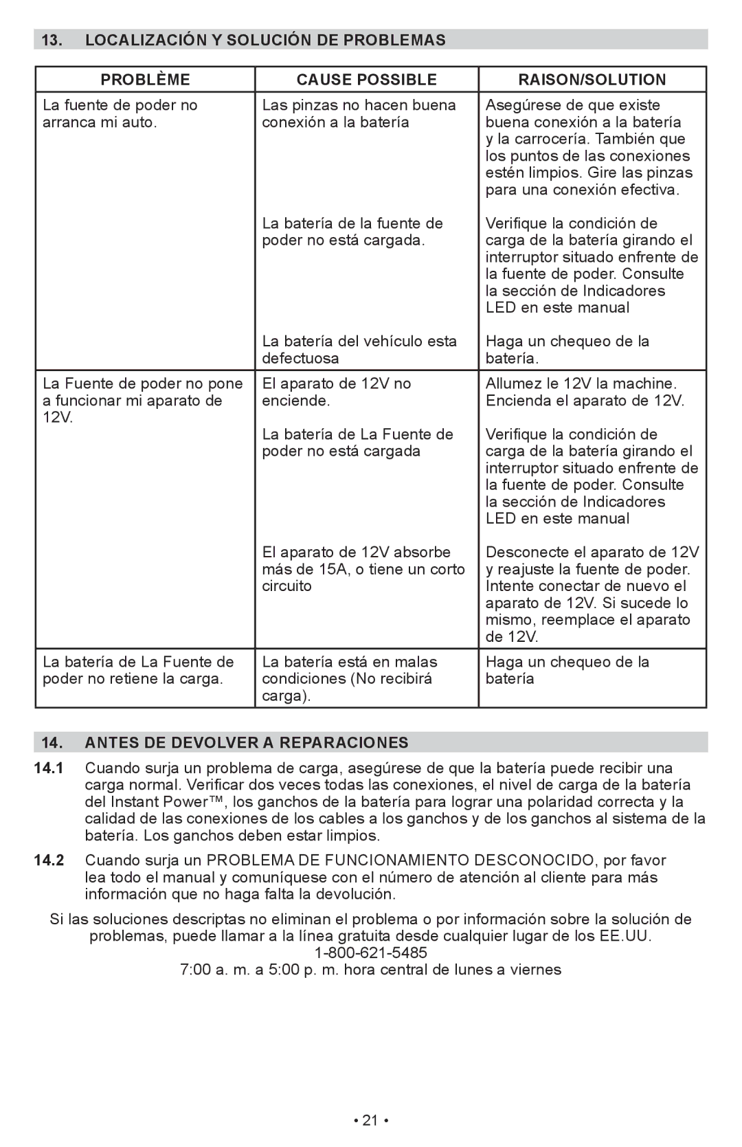 Schumacher IP-1875C owner manual Antes DE Devolver a Reparaciones 