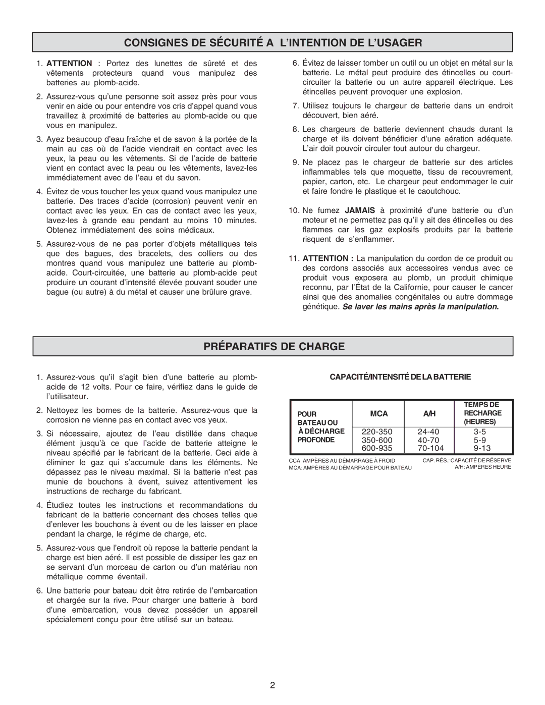 Schumacher MKC-10 Consignes DE Sécurité a L’INTENTION DE L’USAGER, Préparatifs DE Charge, Capacité/Intensitédelabatterie 