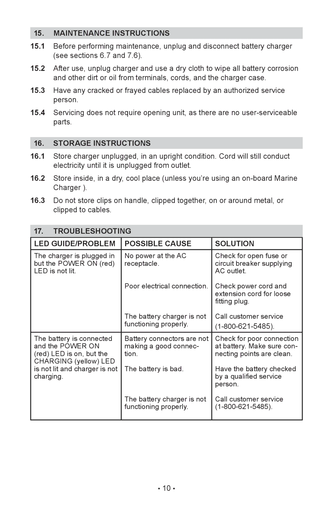 Schumacher MSC-2405 owner manual Maintenance instructions, Storage instructions, Troubleshooting 