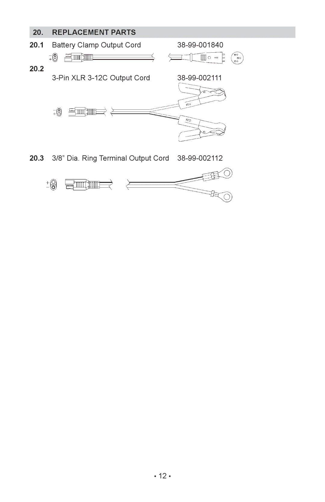 Schumacher MSC-2405 owner manual Replacement parts 