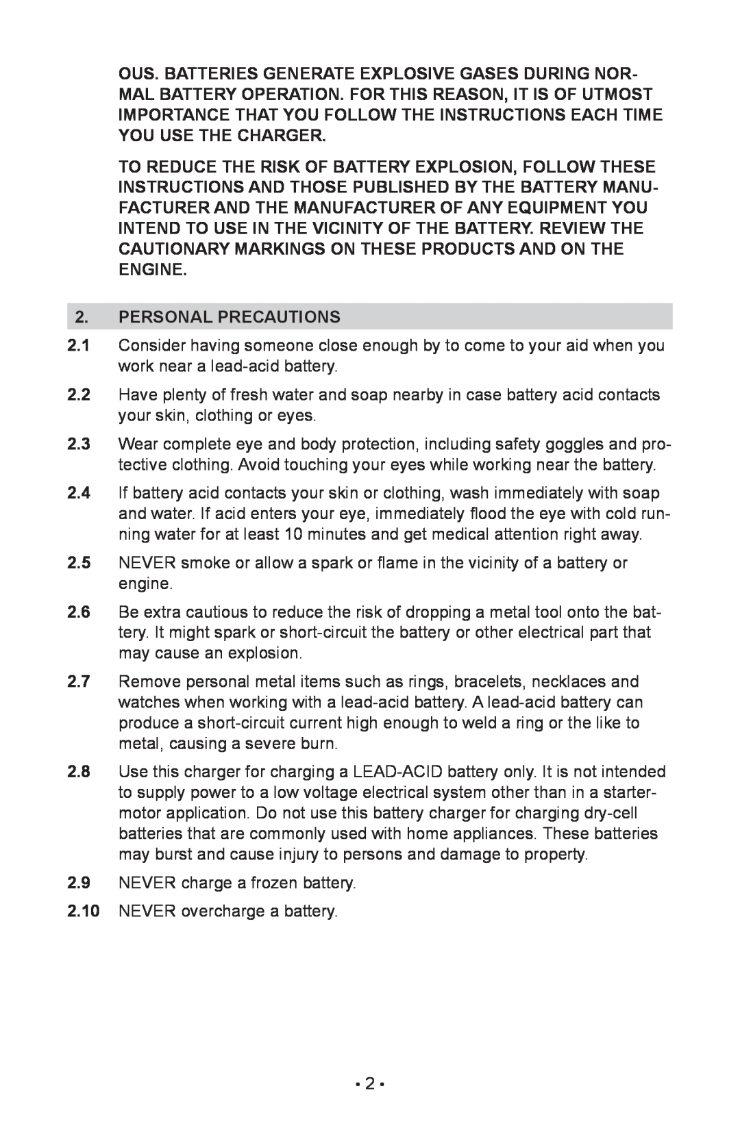 Schumacher MSC-2405 owner manual Personal Precautions 